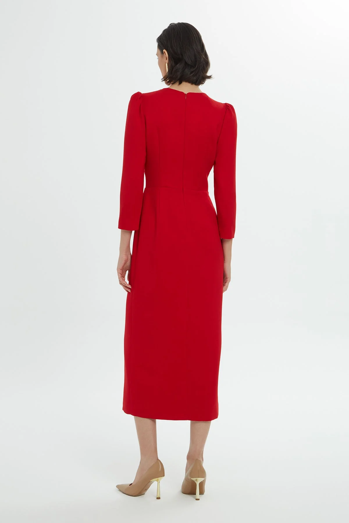 Red Midi Long Sleeved Dress - Image 4