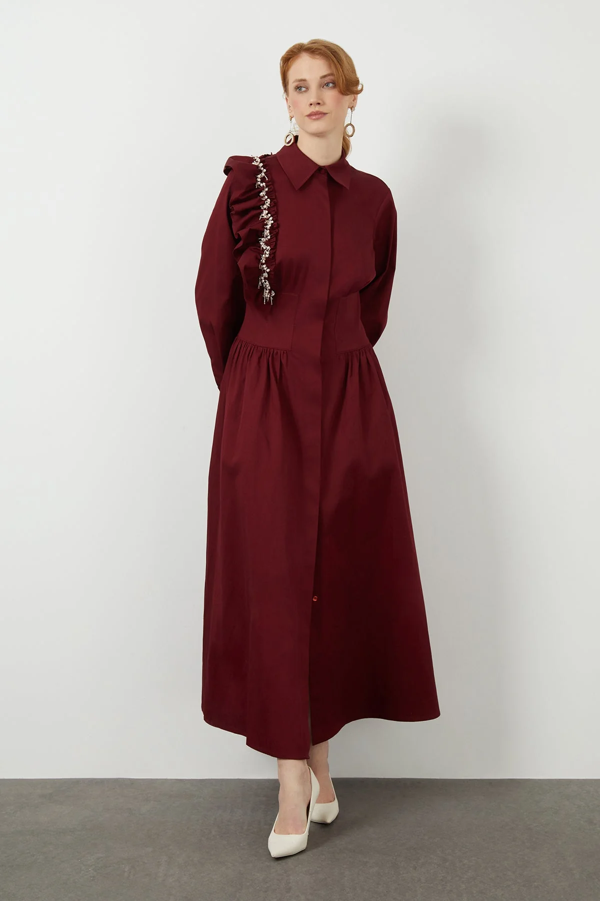 Red Pleated Midi Dress