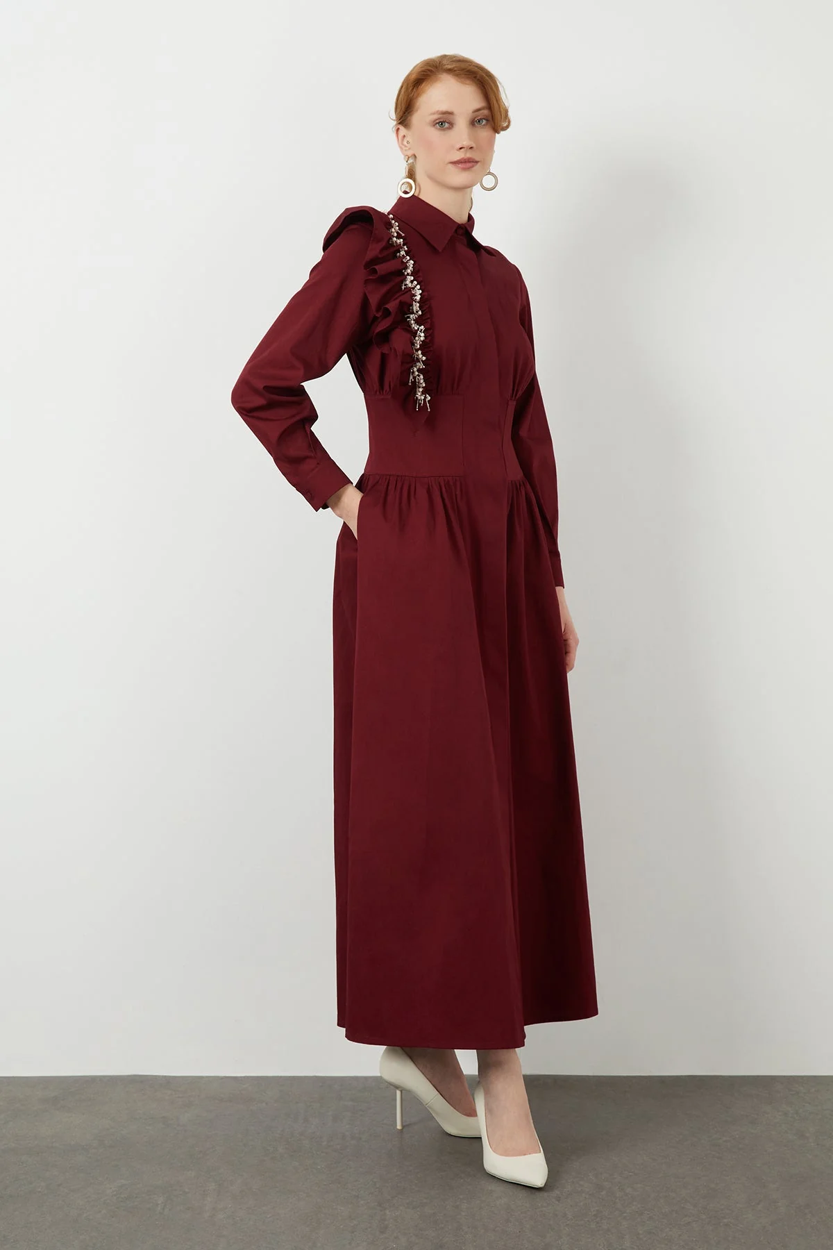 Red Pleated Midi Dress - Image 2