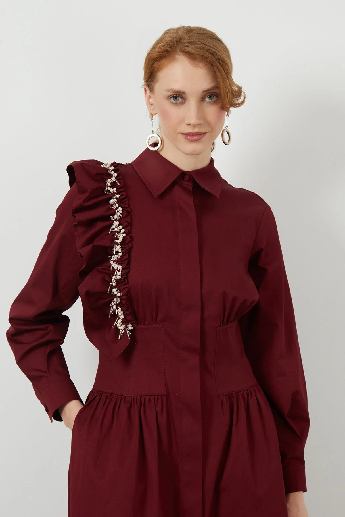 Red Pleated Midi Dress - Image 3