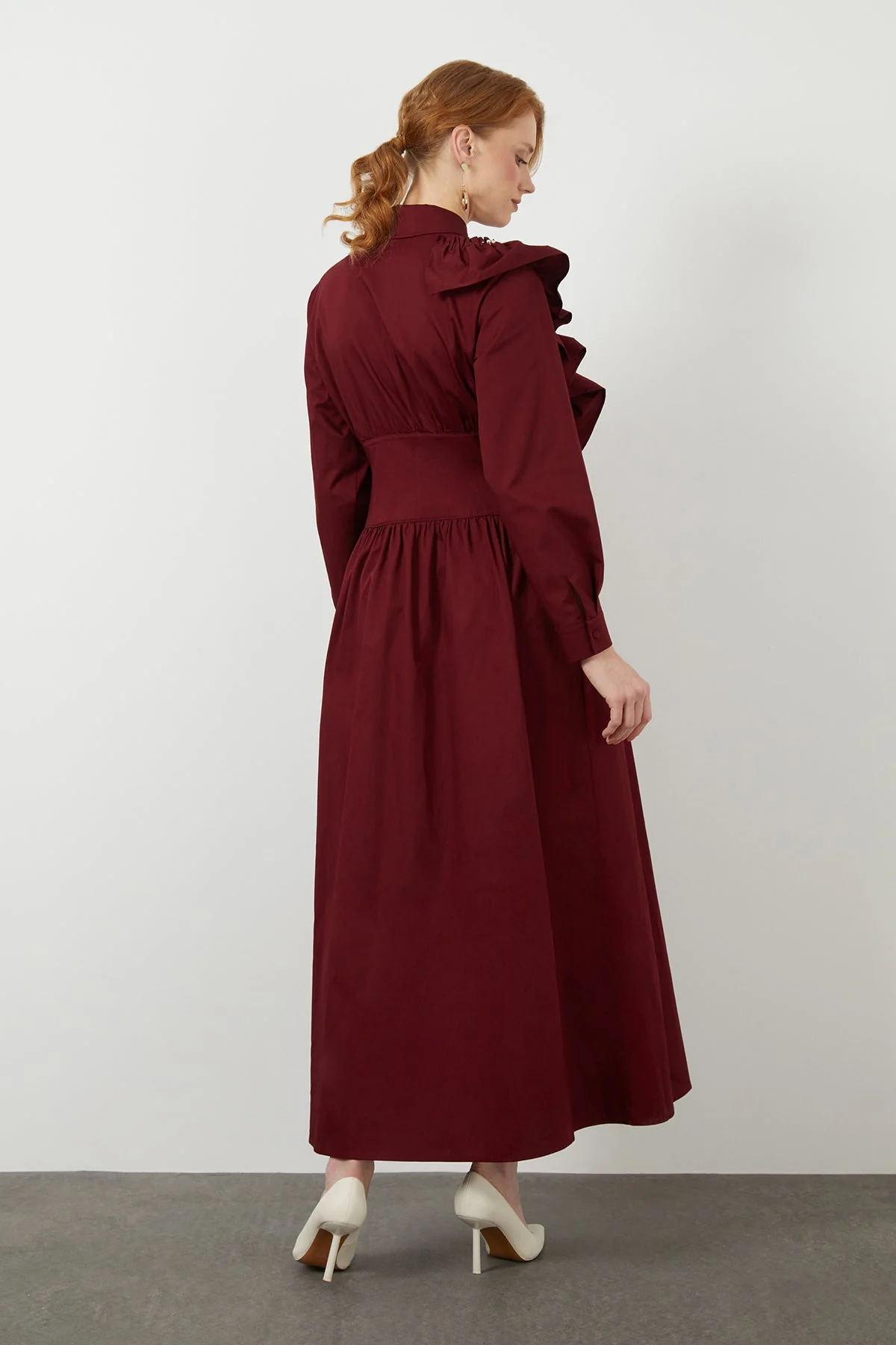Red Pleated Midi Dress - Image 4