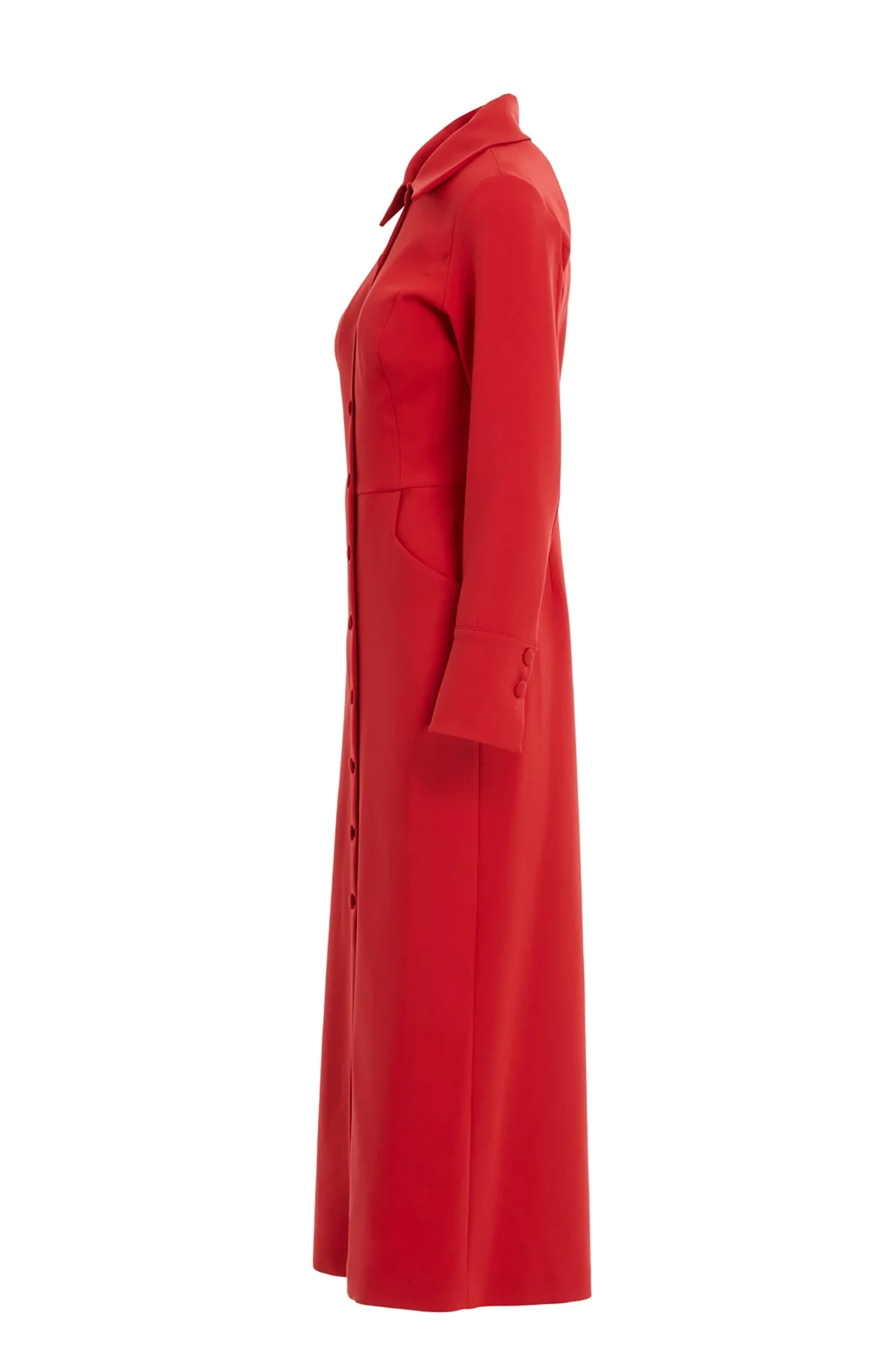 Red Shirt-Collar Midi Dress - Image 2
