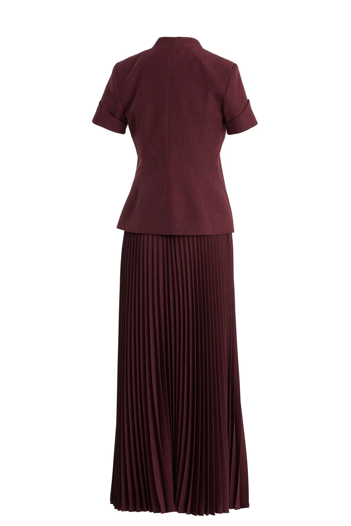 Red Short-Sleeve Blazer Pleated Skirt Set - Image 3