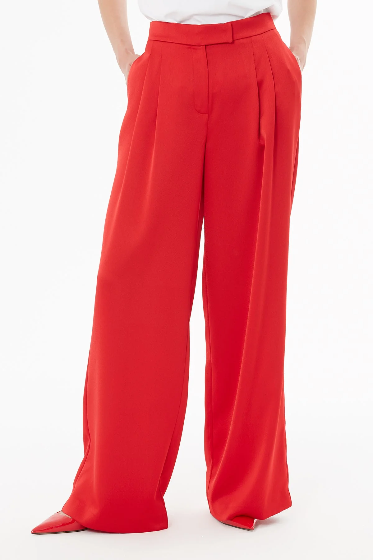 Red Trousers with Pleated Details - Image 2
