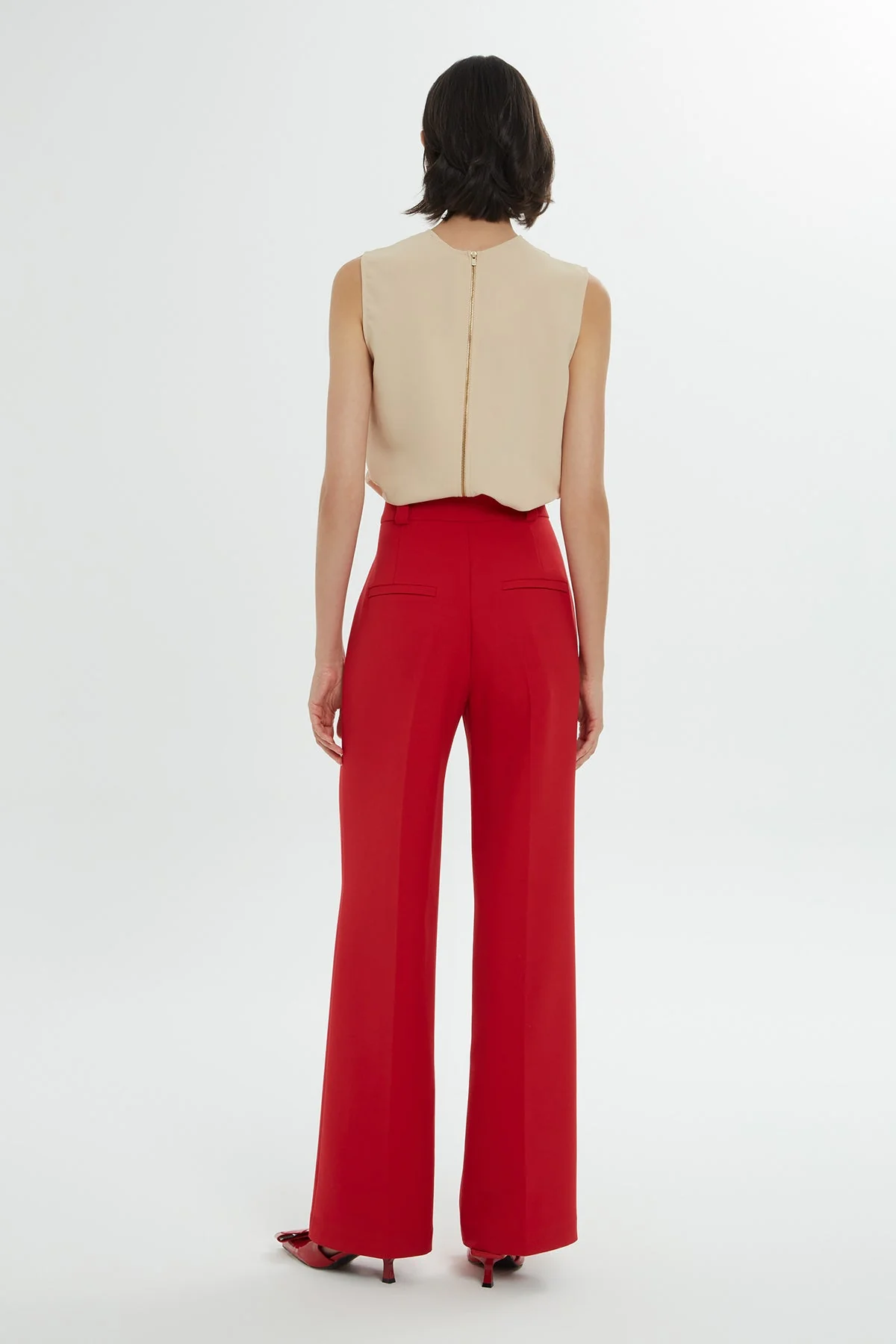Red Wide-Leg Pocket Detail Pants - Image 4