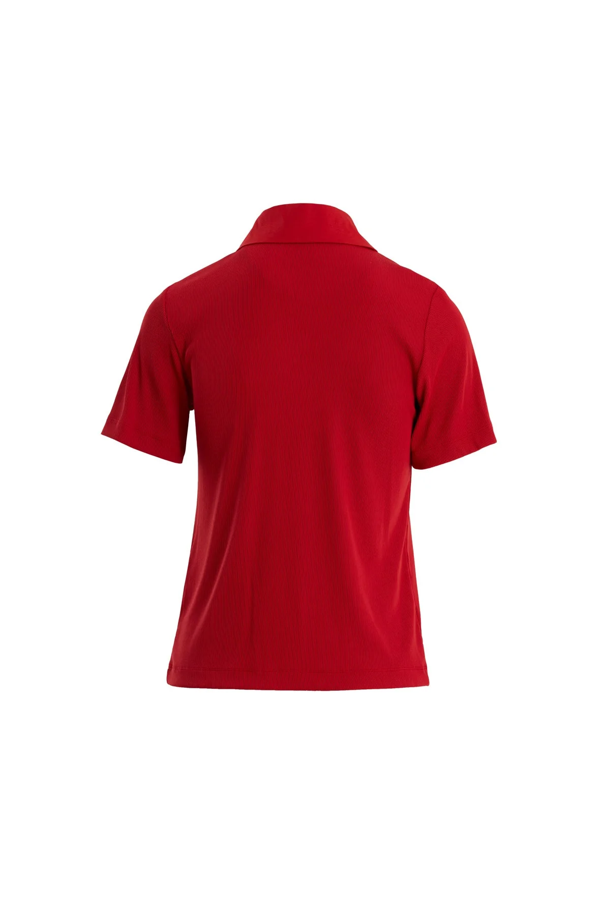 Red Zip-Front Short Sleeve Blouse - Image 3