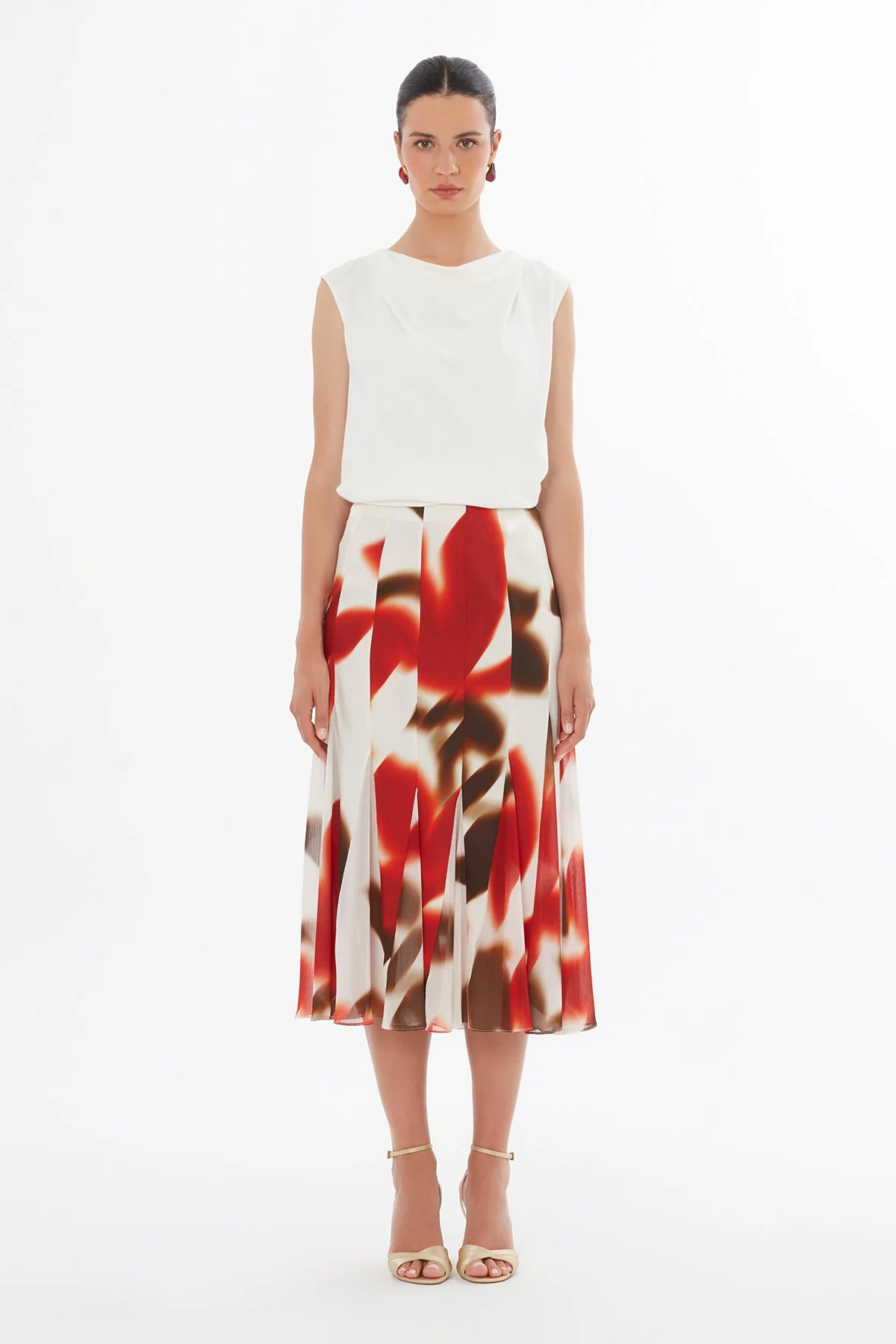 Ruffle Print Midi Skirt