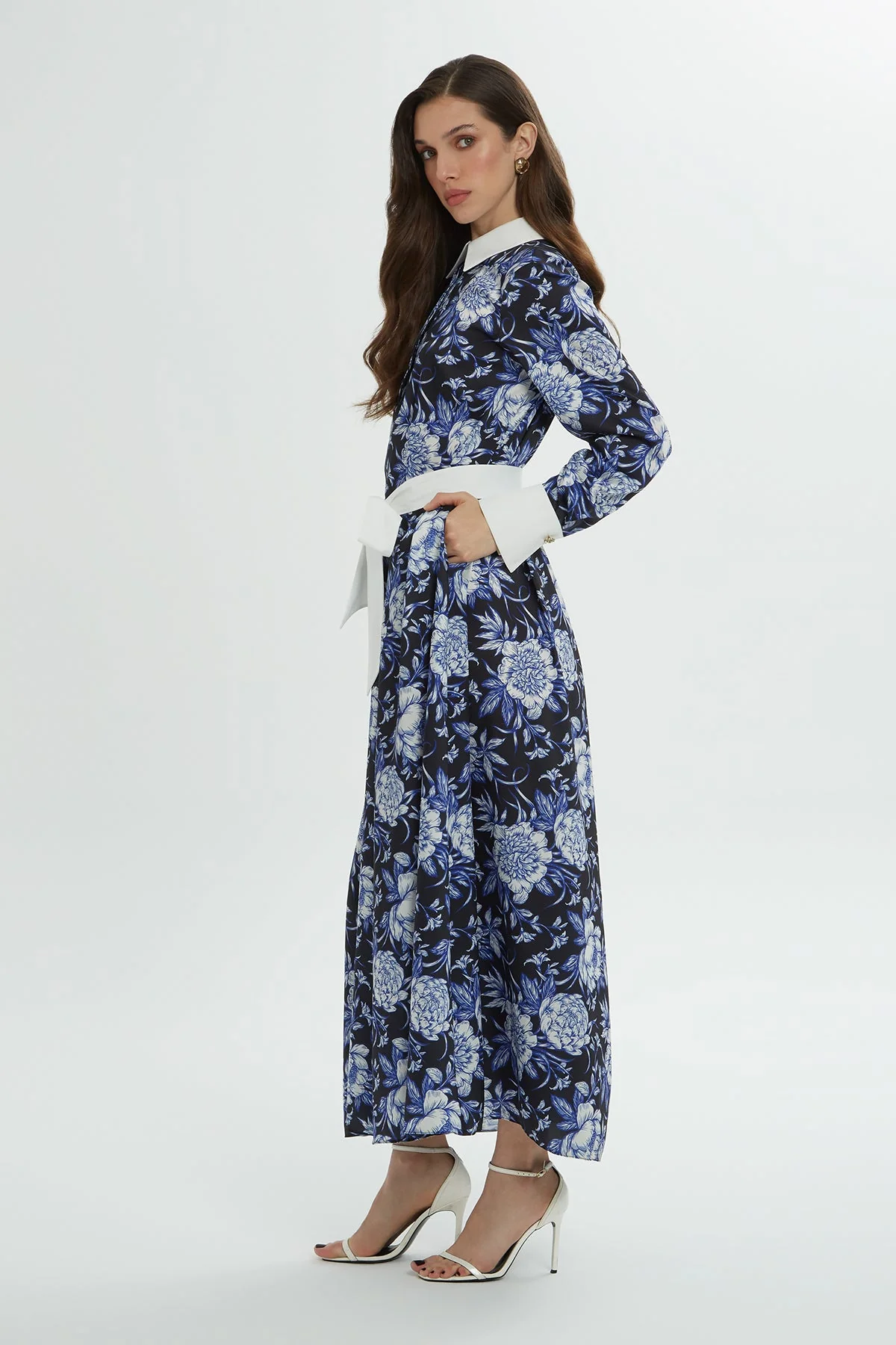 Shirt Collar Patterned Midi  Dress - Image 2