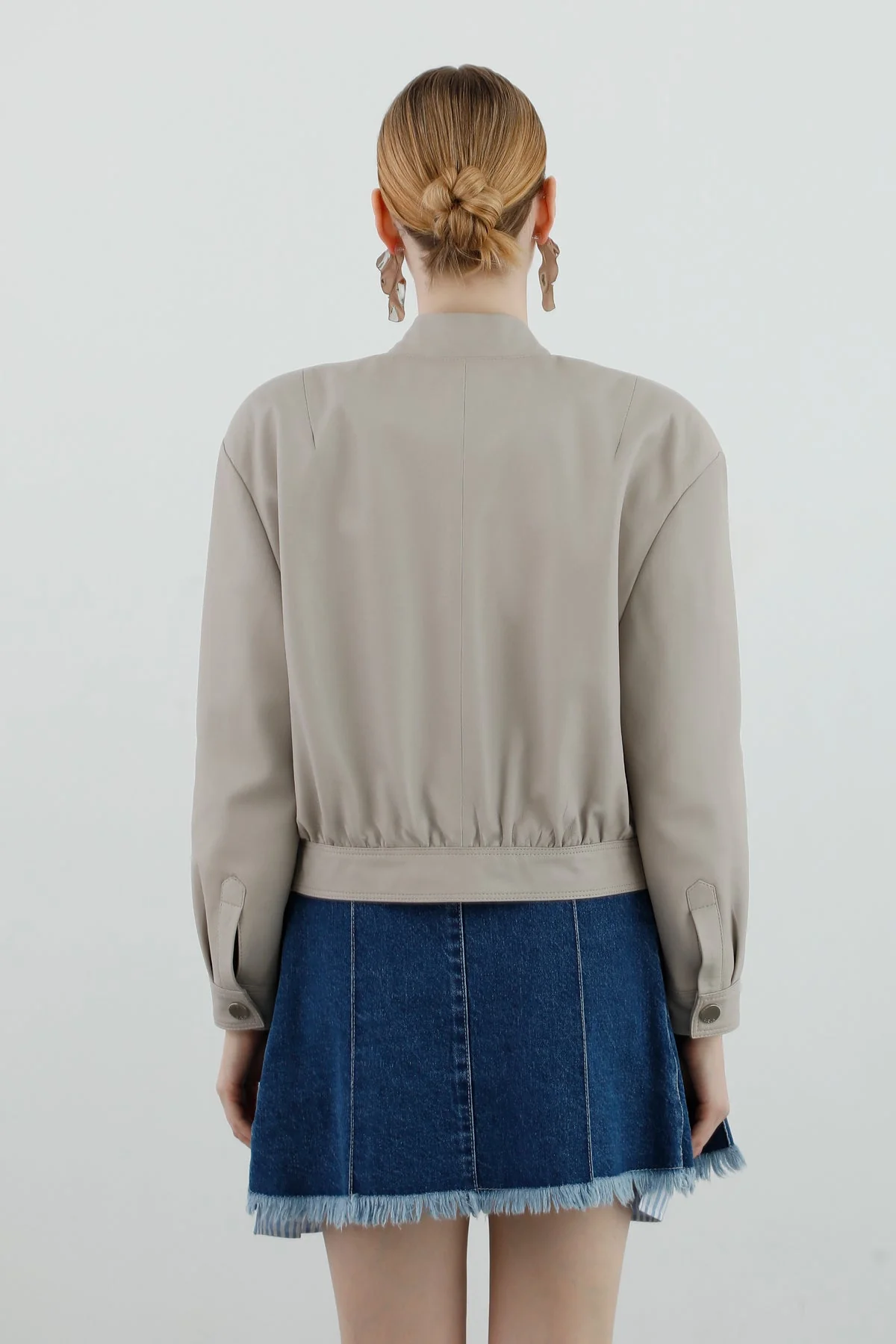 Short Leather Bomber Jacket - Image 4