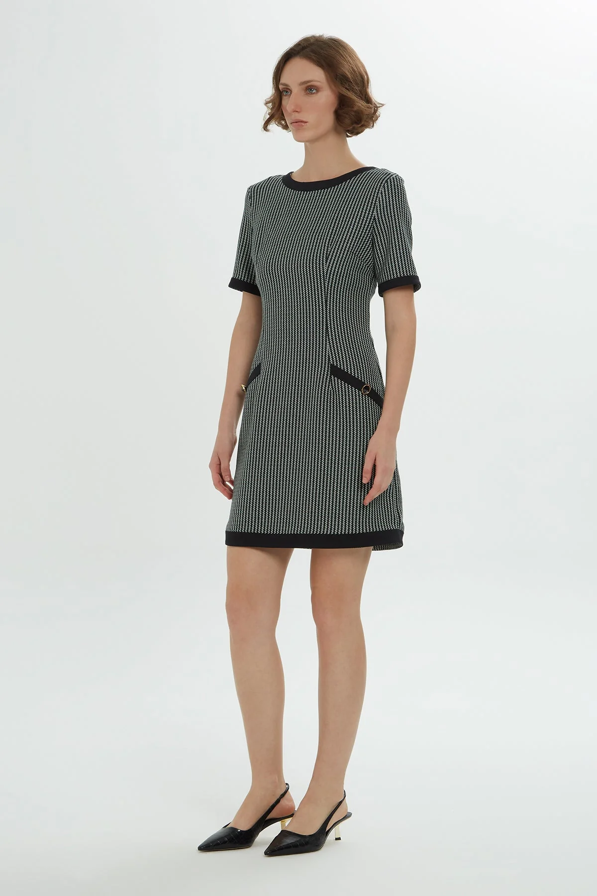 Short-Sleeve Striped Knee-Length  Dress - Image 2