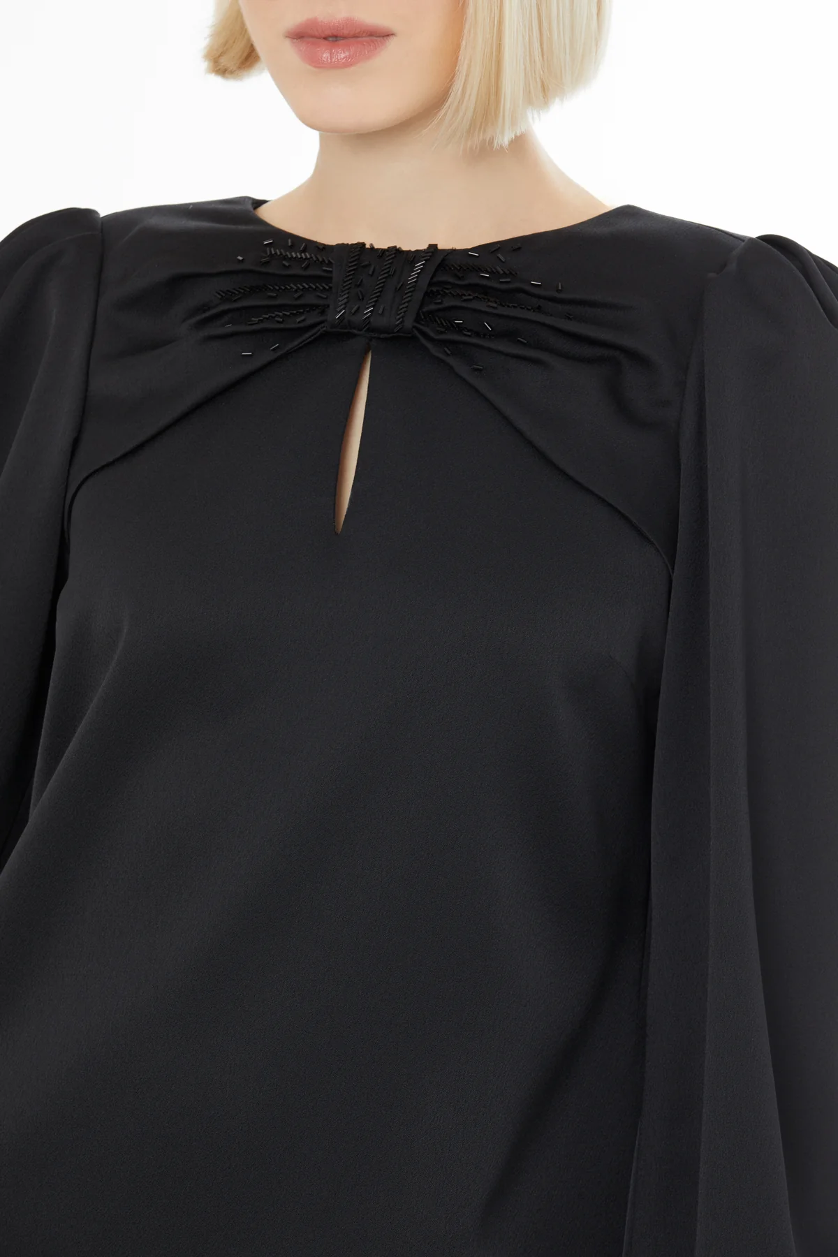 Shoulder-Pad Long-Sleeve Buttoned Midi Dress - Image 2