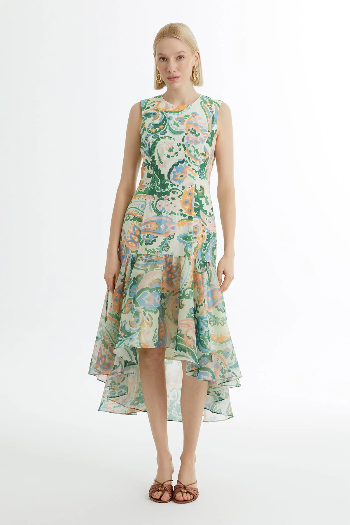 Sleeveless Gathered Patterned Dress