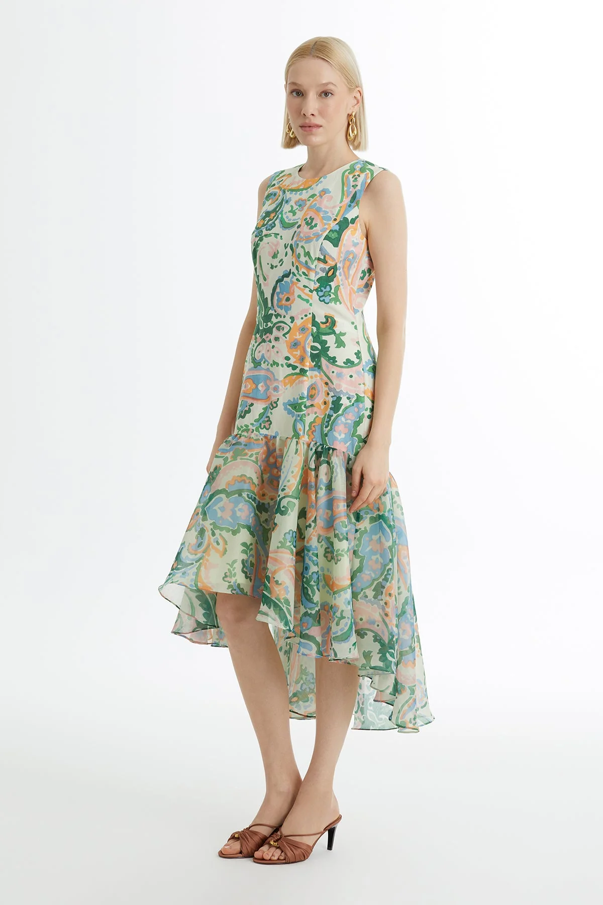 Sleeveless Gathered Patterned Dress - Image 3
