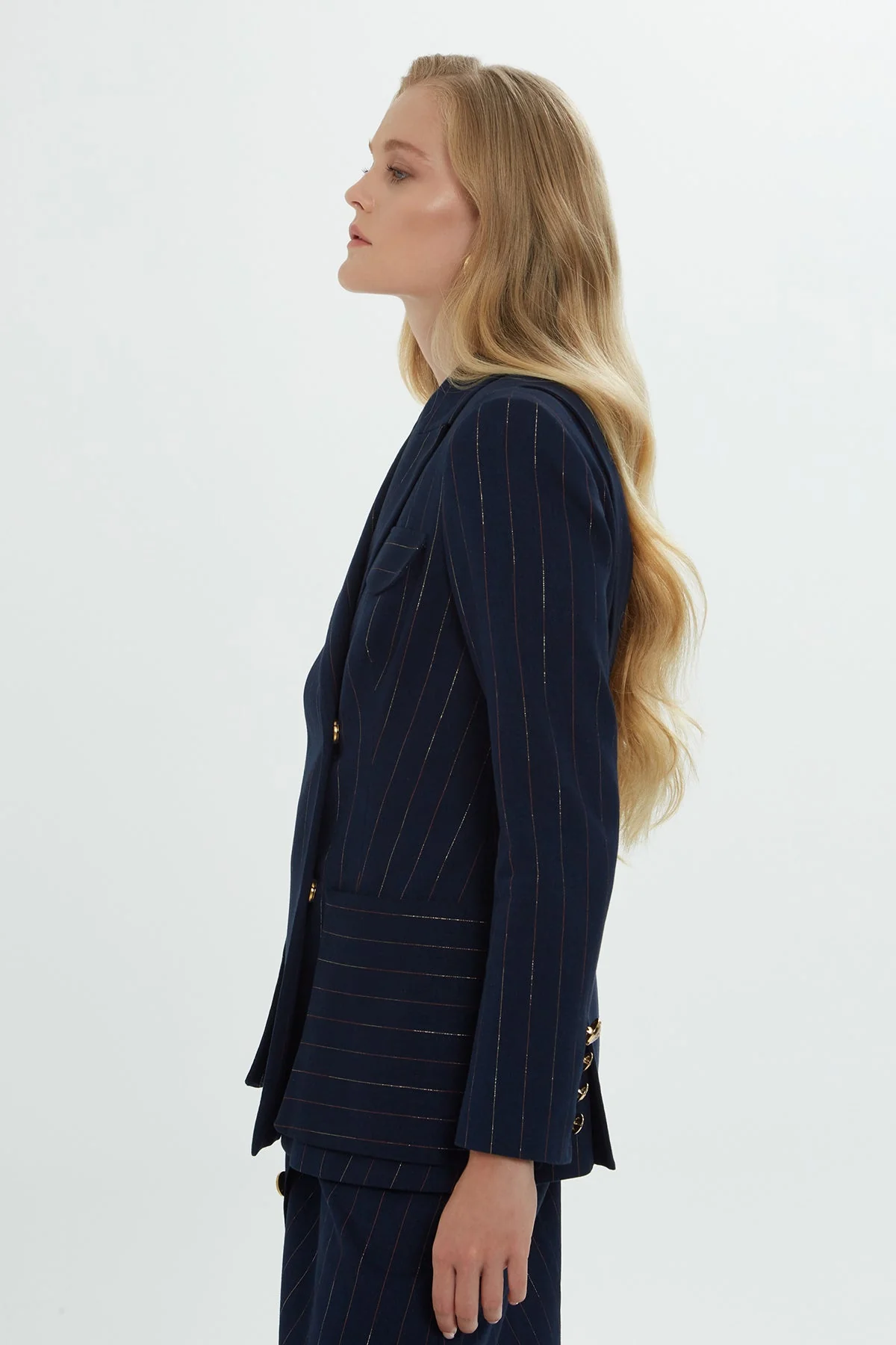 Striped Button-Sleeve Blazer - Image 2