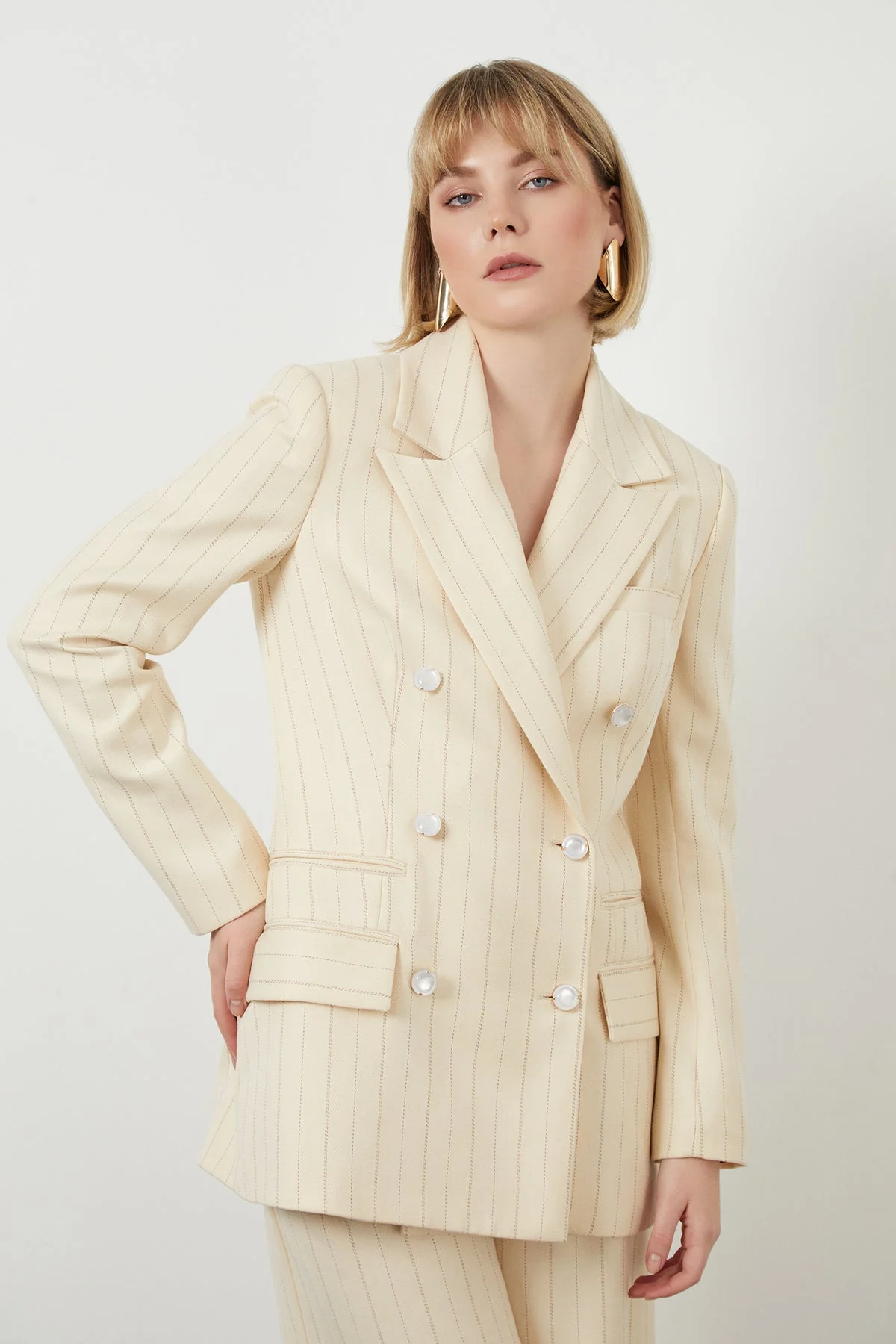Striped Pearl-Button Jacket