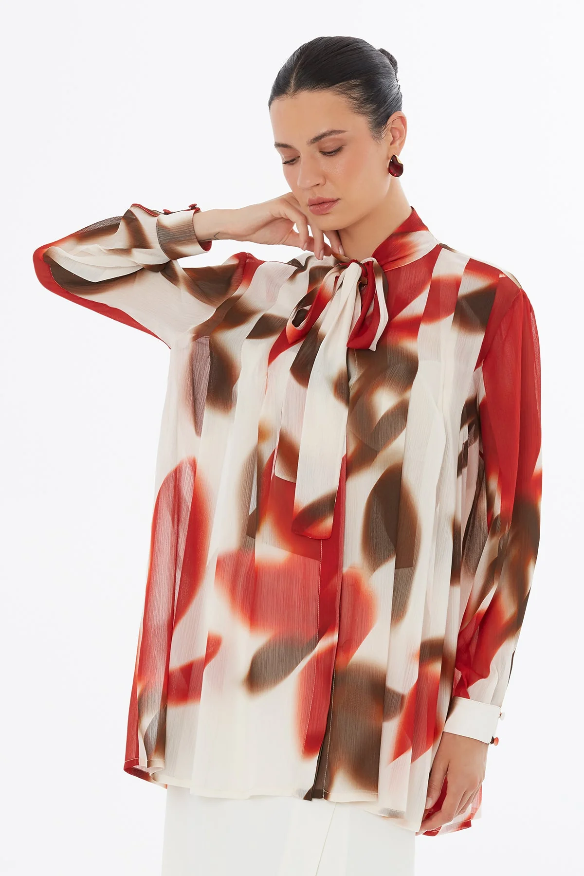 Tie Detail Balloon Sleeve Blouse - Image 2