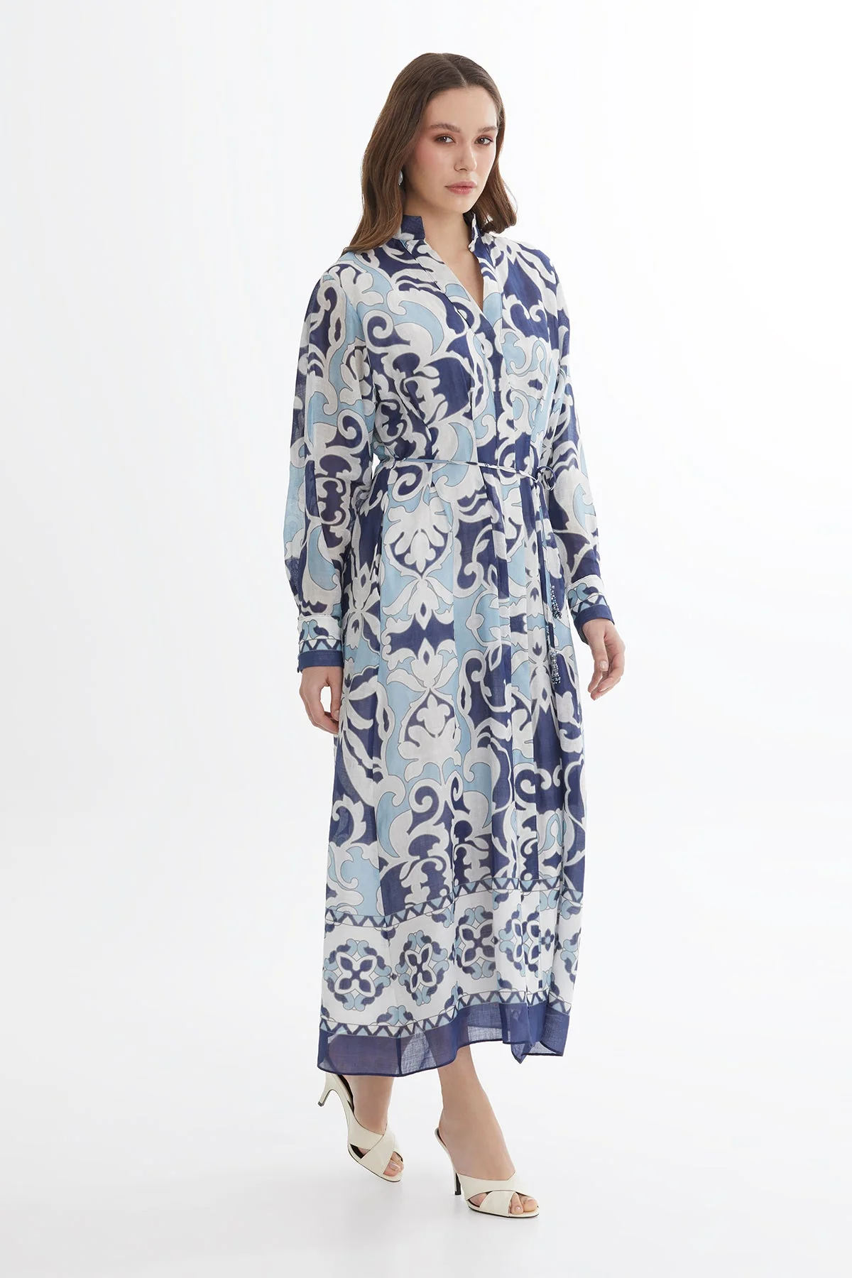 Tie Detail Embroidered Printed Maxi Dress - Image 4