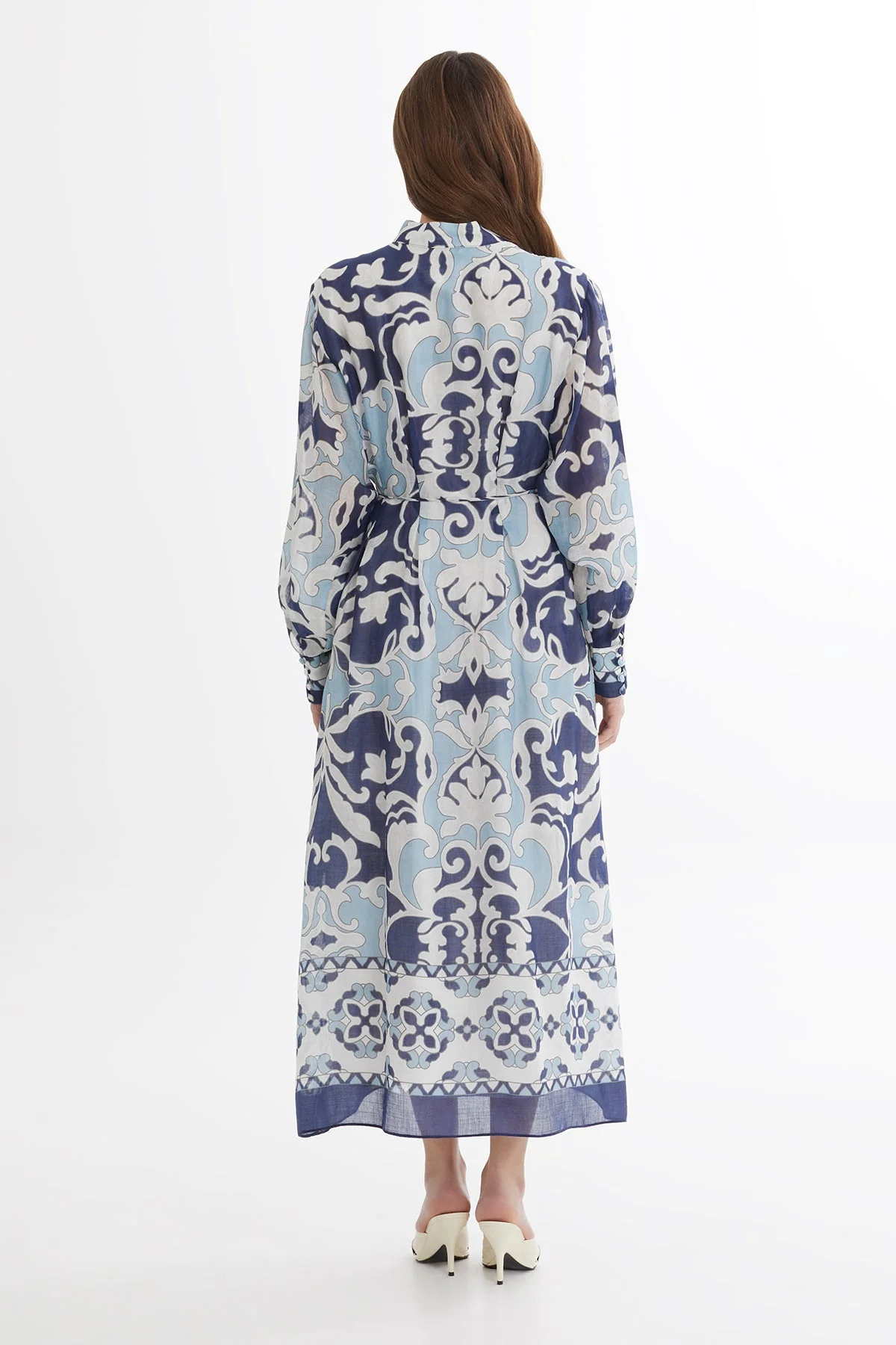 Tie Detail Embroidered Printed Maxi Dress - Image 5