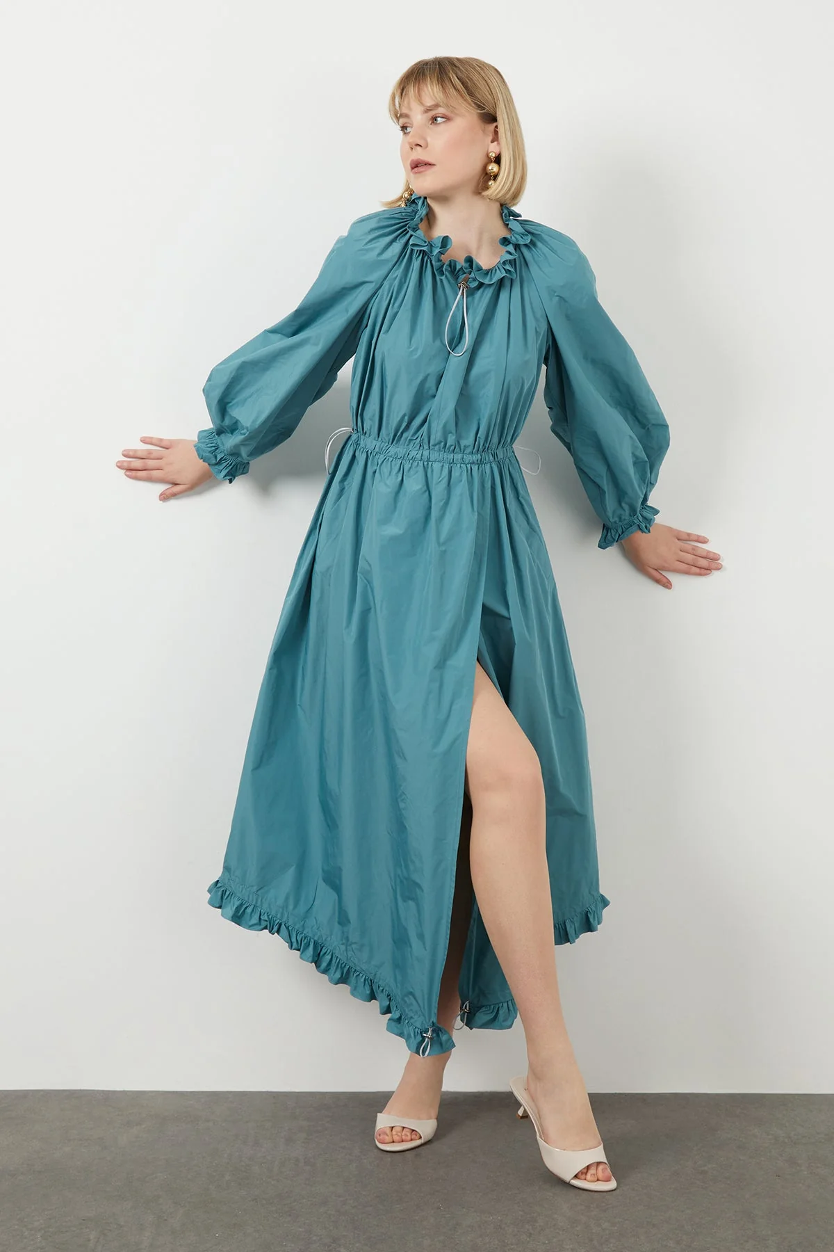 Turquoise Maxi Ruffle Dress - Image 2