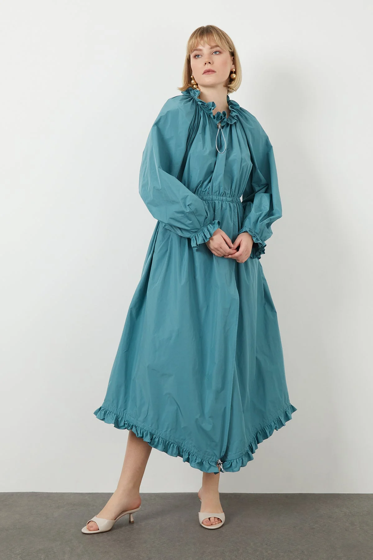 Turquoise Maxi Ruffle Dress - Image 4