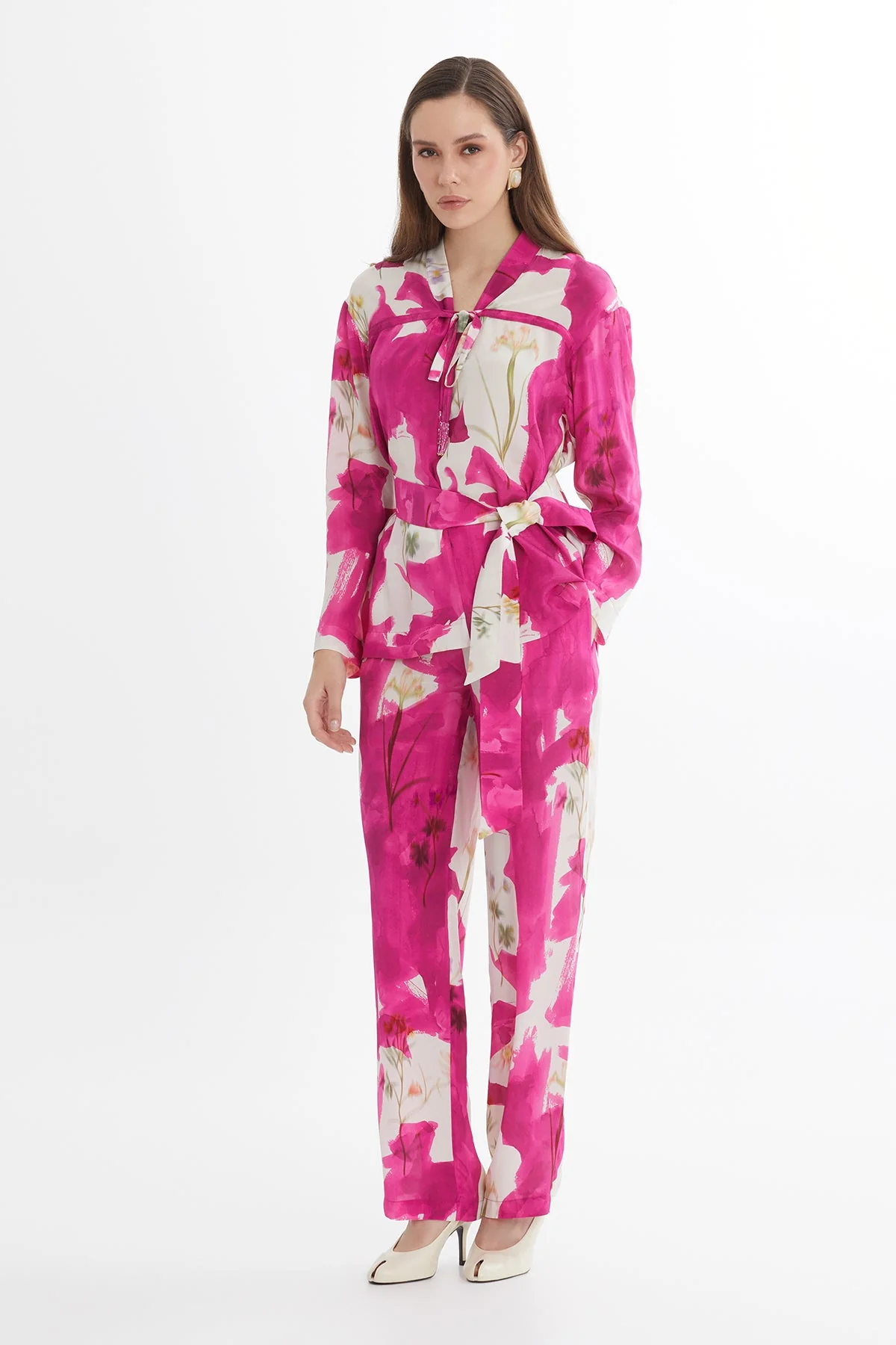 V-Neck Belted Long-Sleeve Blouse - Image 4