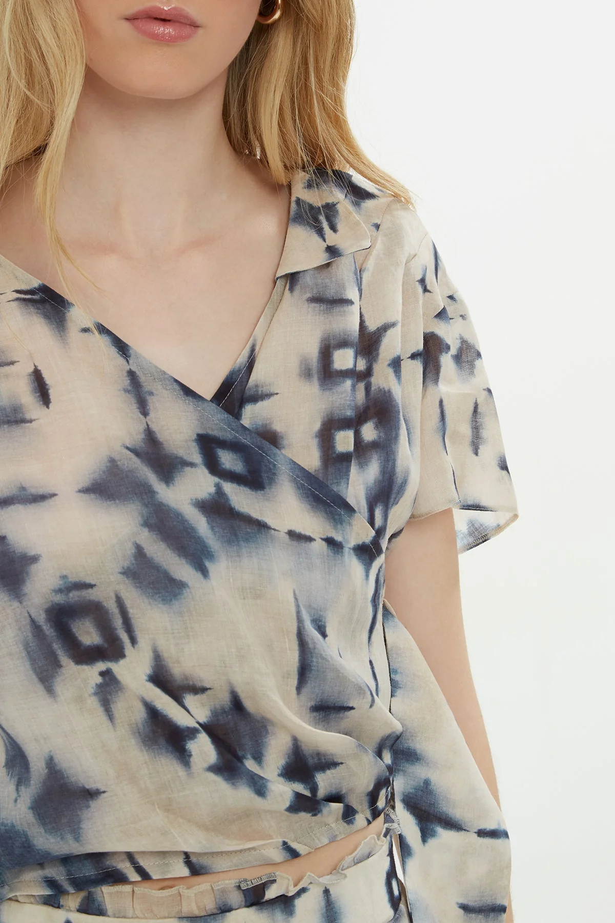V-Neck Patterned Blouse - Image 2