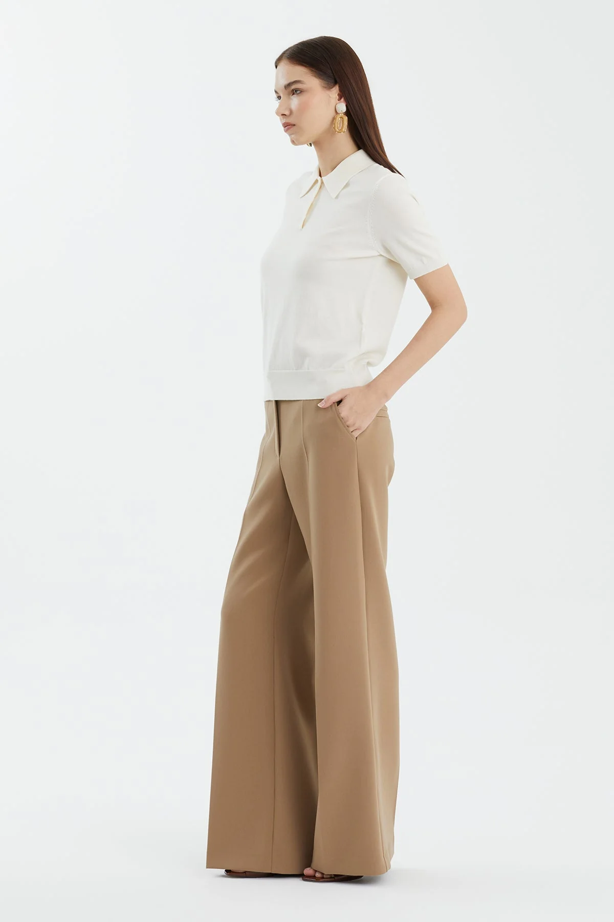 White 100% Wool Polo Neck Knit - Image 3