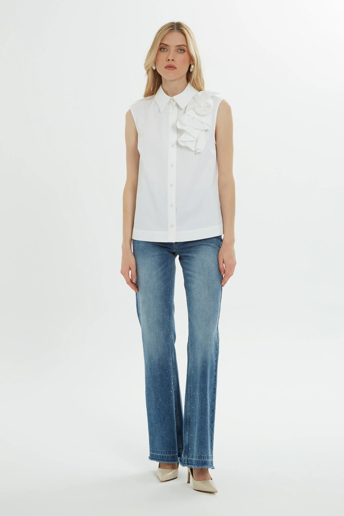 White Accessory-Collar Cotton Shirt - Image 3