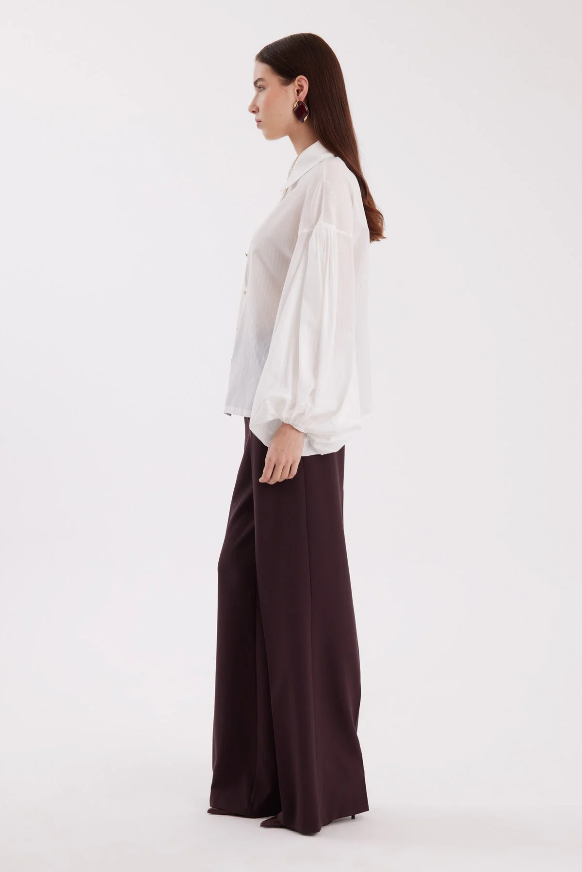 White Balloon-Sleeve Striped Shirt - Image 3