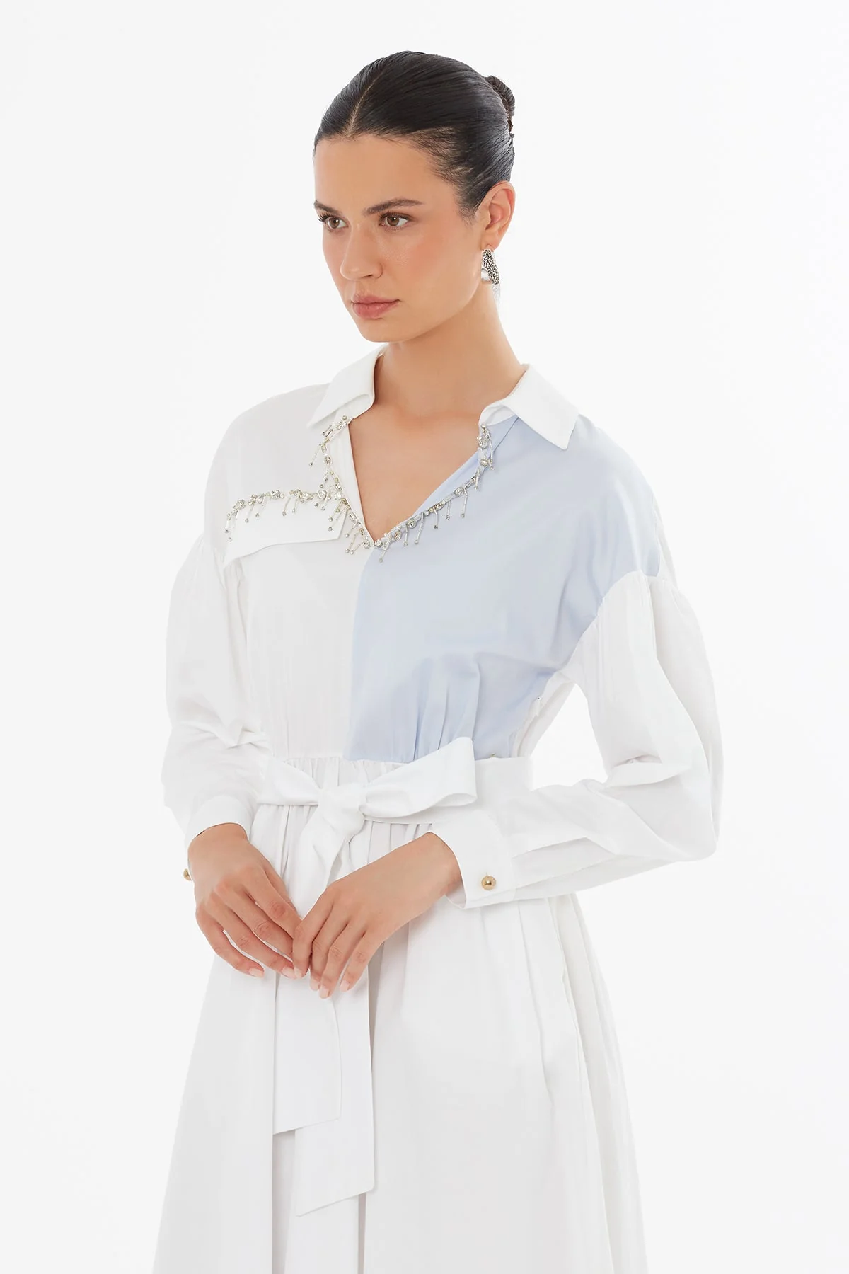 White Beaded Belted Dress - Image 2