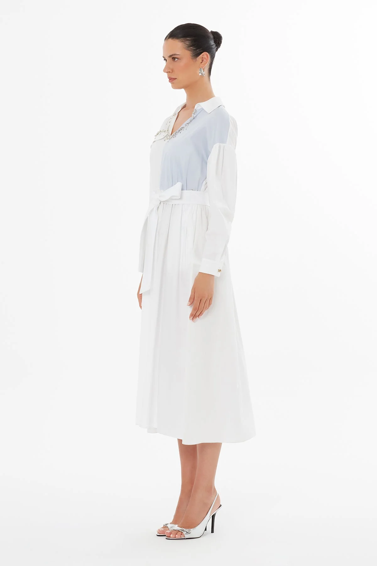 White Beaded Belted Dress - Image 4