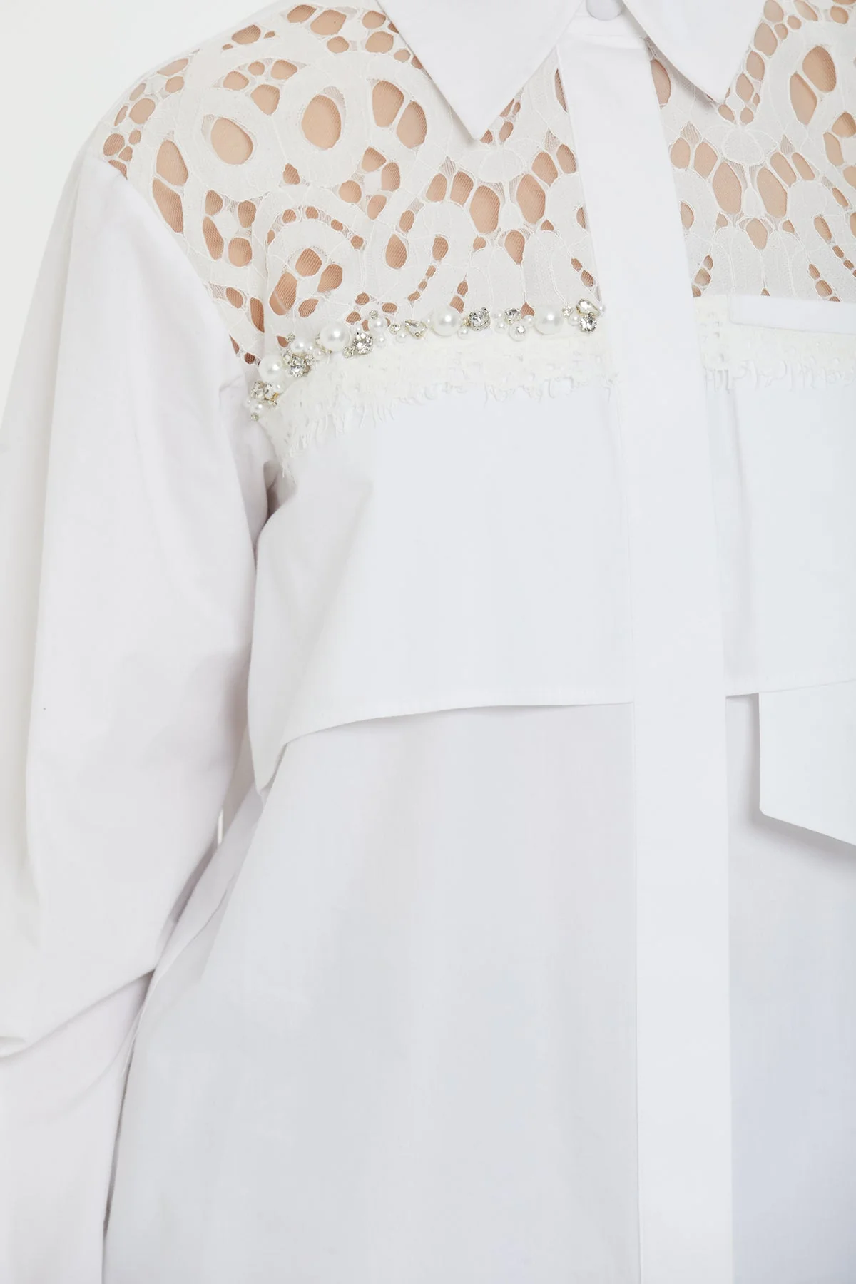 White Beaded Cotton Shirt - Image 2