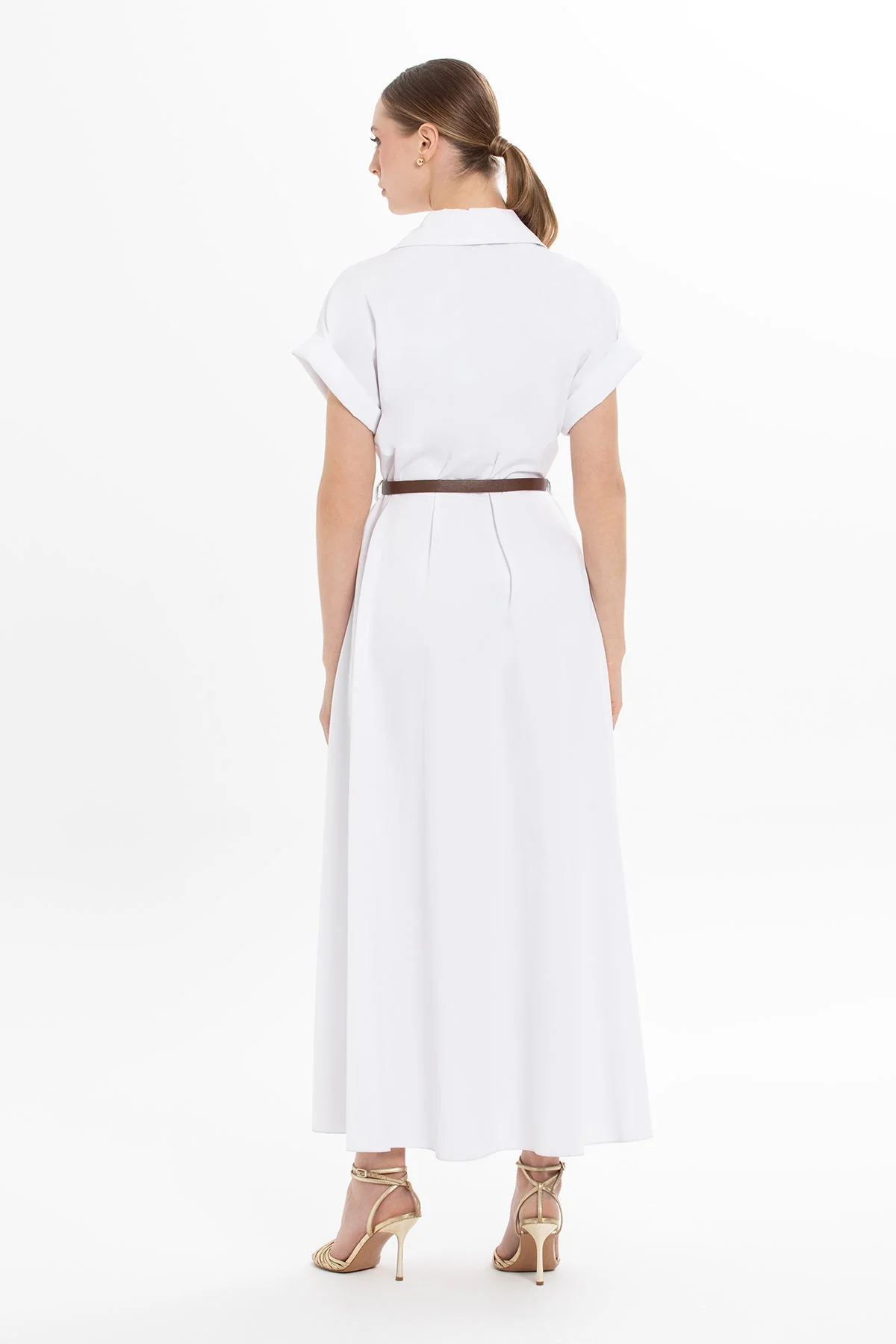 White Belted Half-Sleeved Long Dress - Image 4