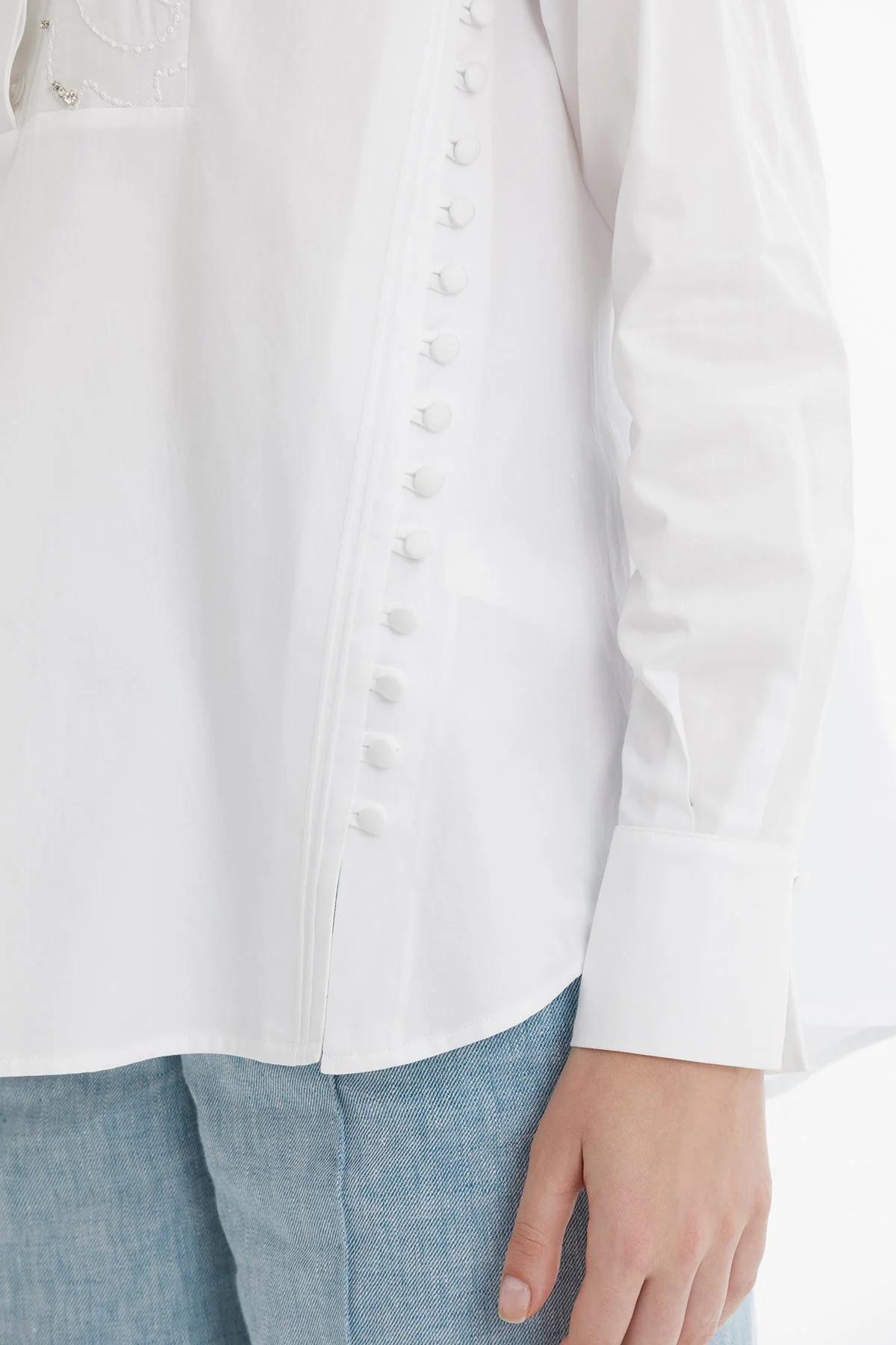 White Button Detail Embroidered Shirt - Image 4