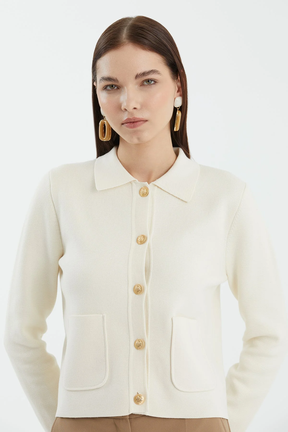 White Buttoned Polo Neck Knit - Image 2
