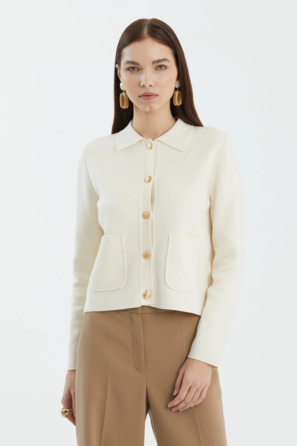 White Buttoned Polo Neck Knit - Image 3