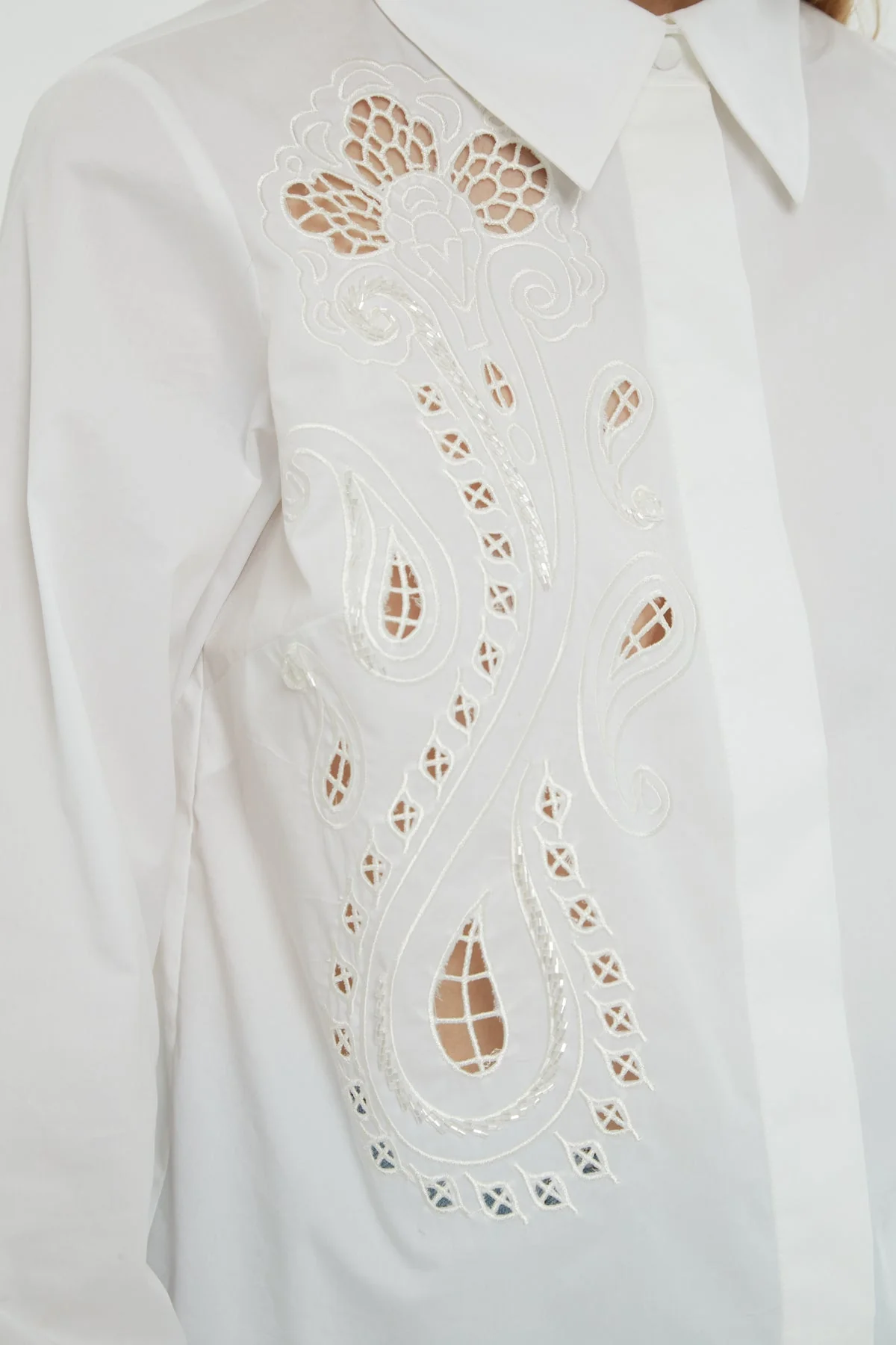 White Cutout Long-Sleeve Shirt - Image 2