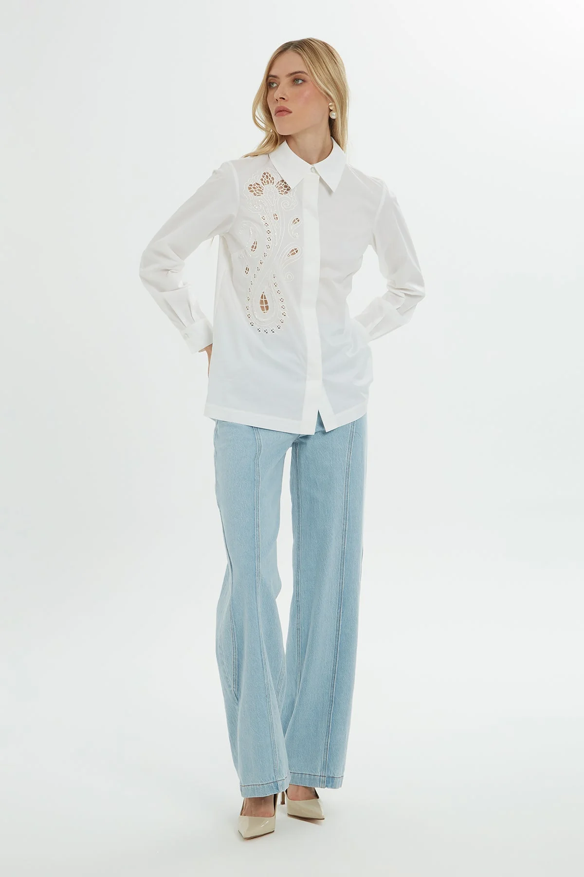 White Cutout Long-Sleeve Shirt - Image 4