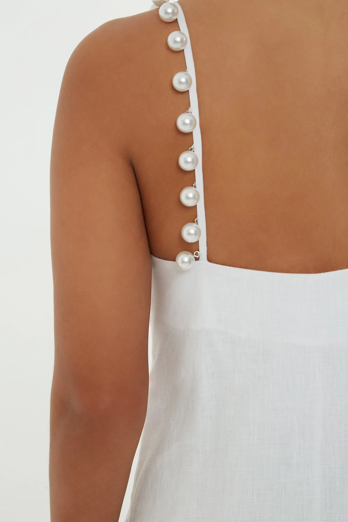 White Dress with Sleeve Detail - Image 2