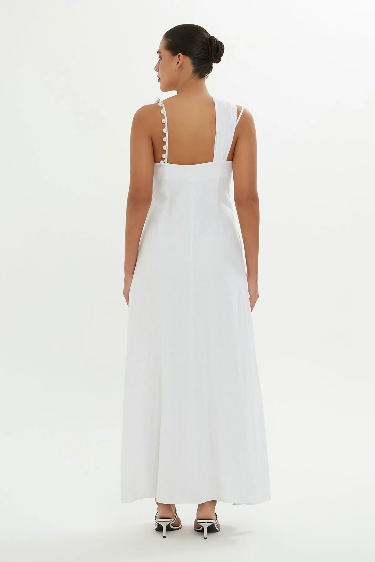 White Dress with Sleeve Detail - Image 4