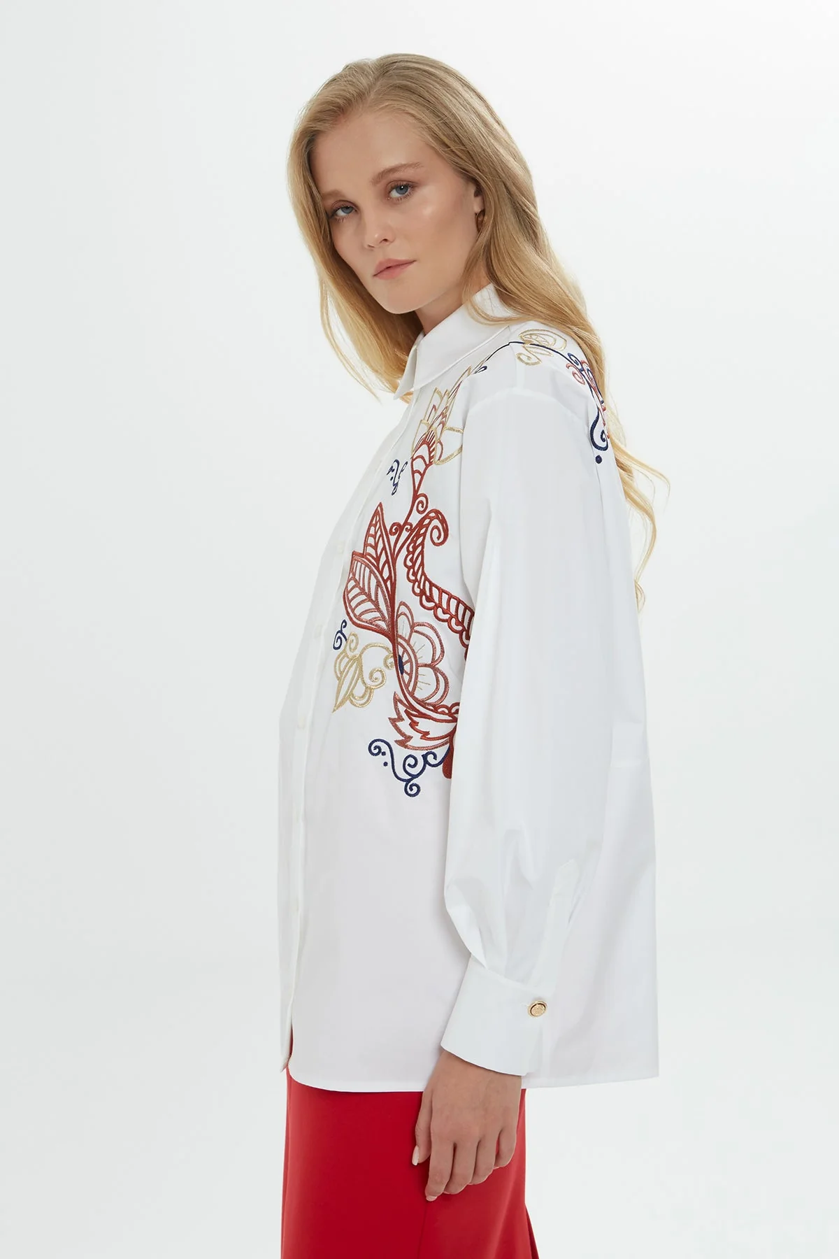 White Embroidered Cotton Shirt - Image 2