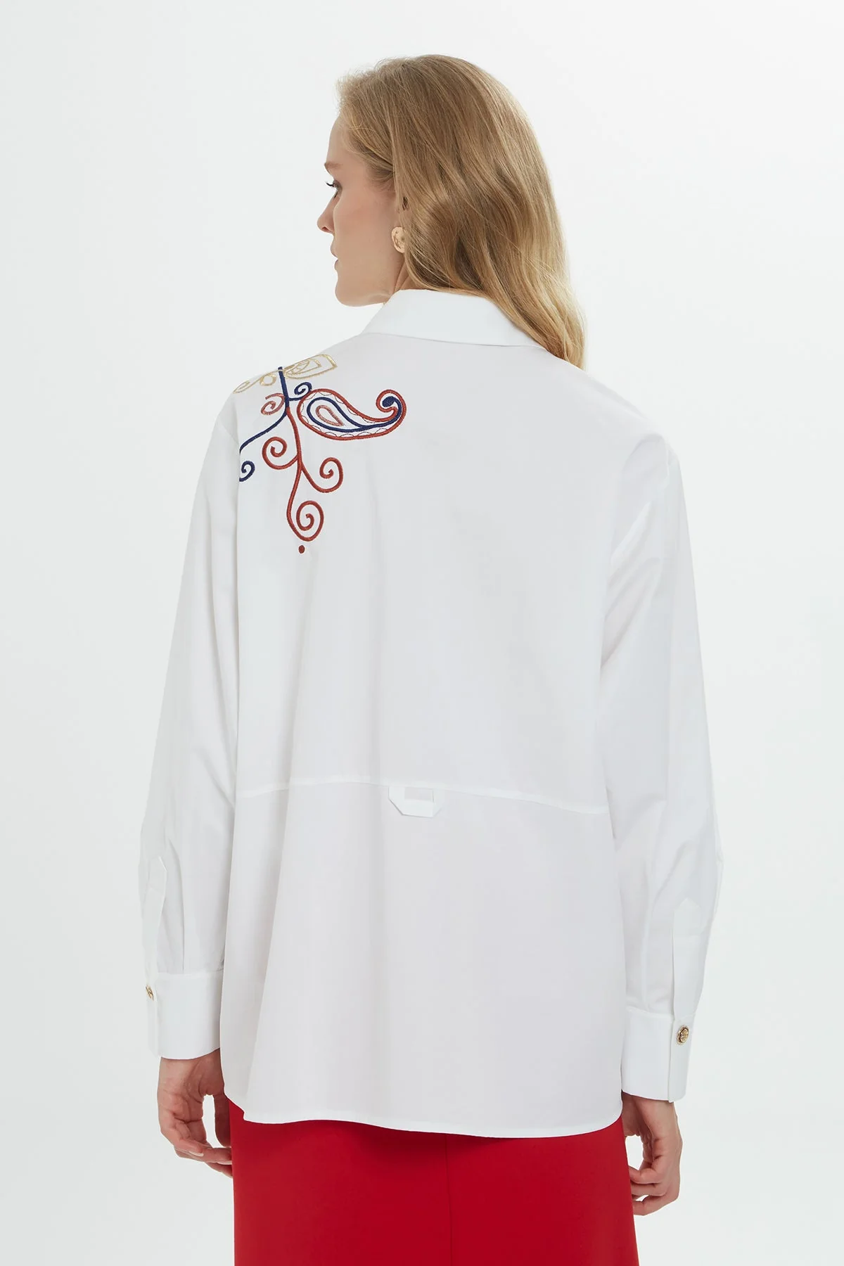 White Embroidered Cotton Shirt - Image 3