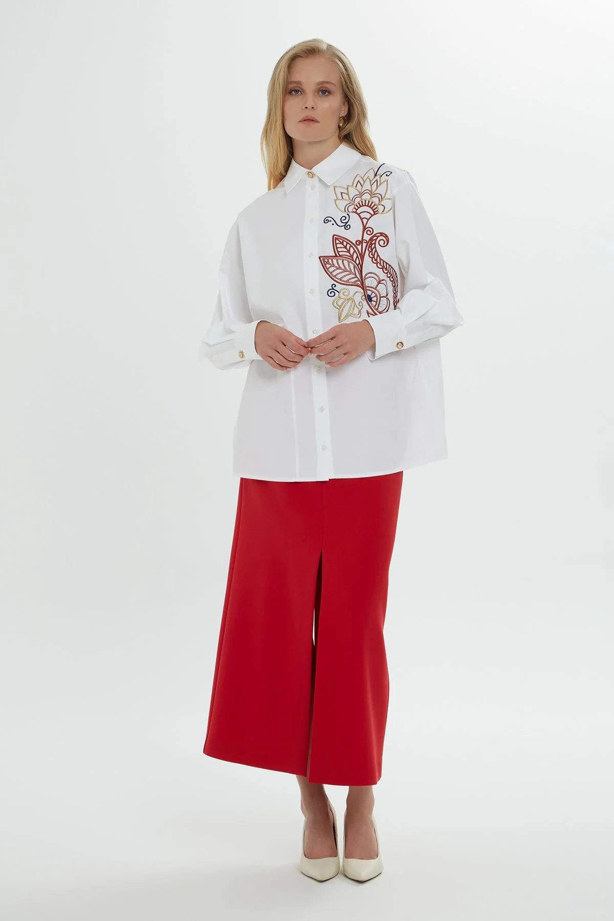 White Embroidered Cotton Shirt - Image 4