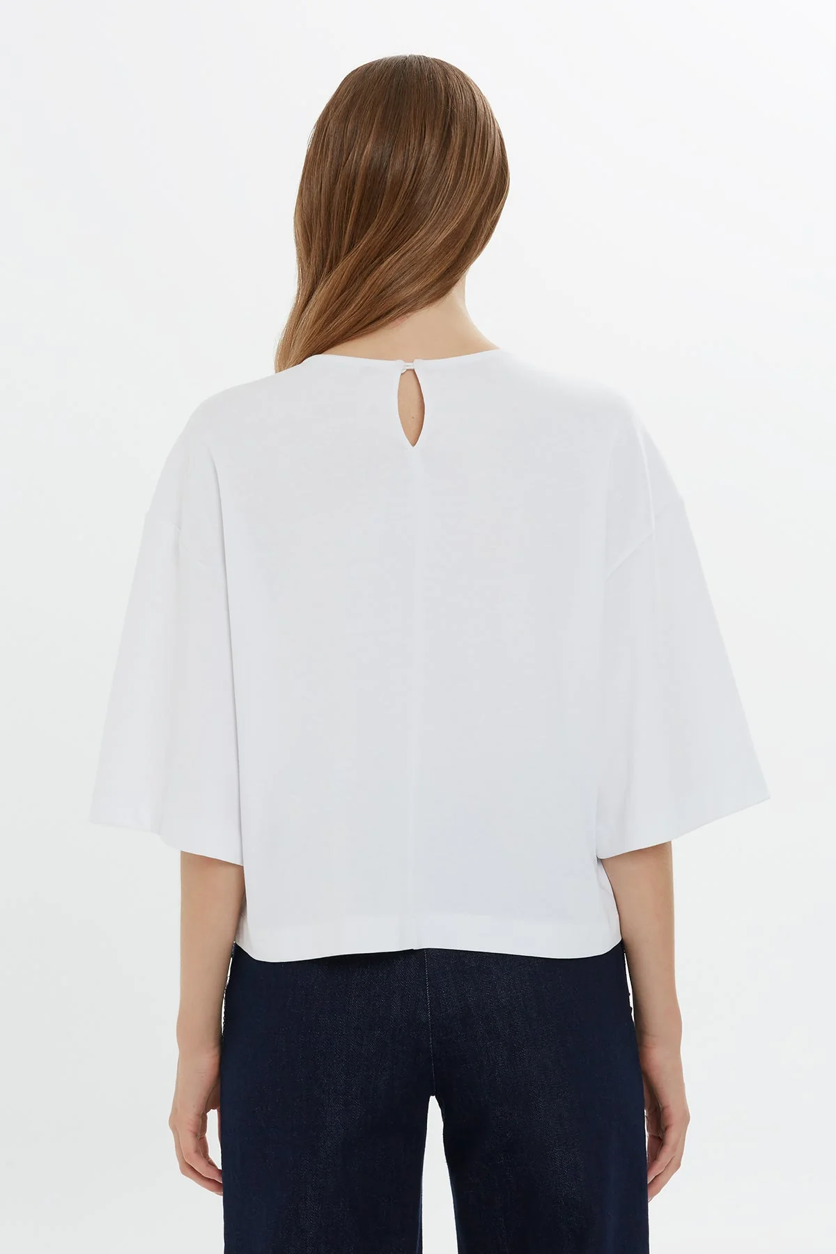White Embroidered Cotton T-Shirt - Image 3