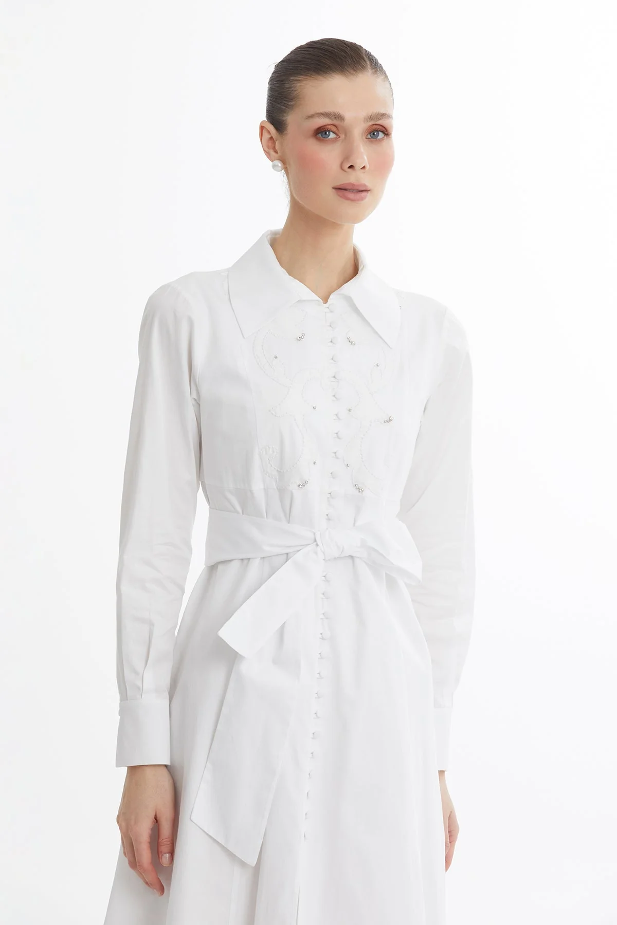 White Embroidered Detail Midi Dress - Image 2