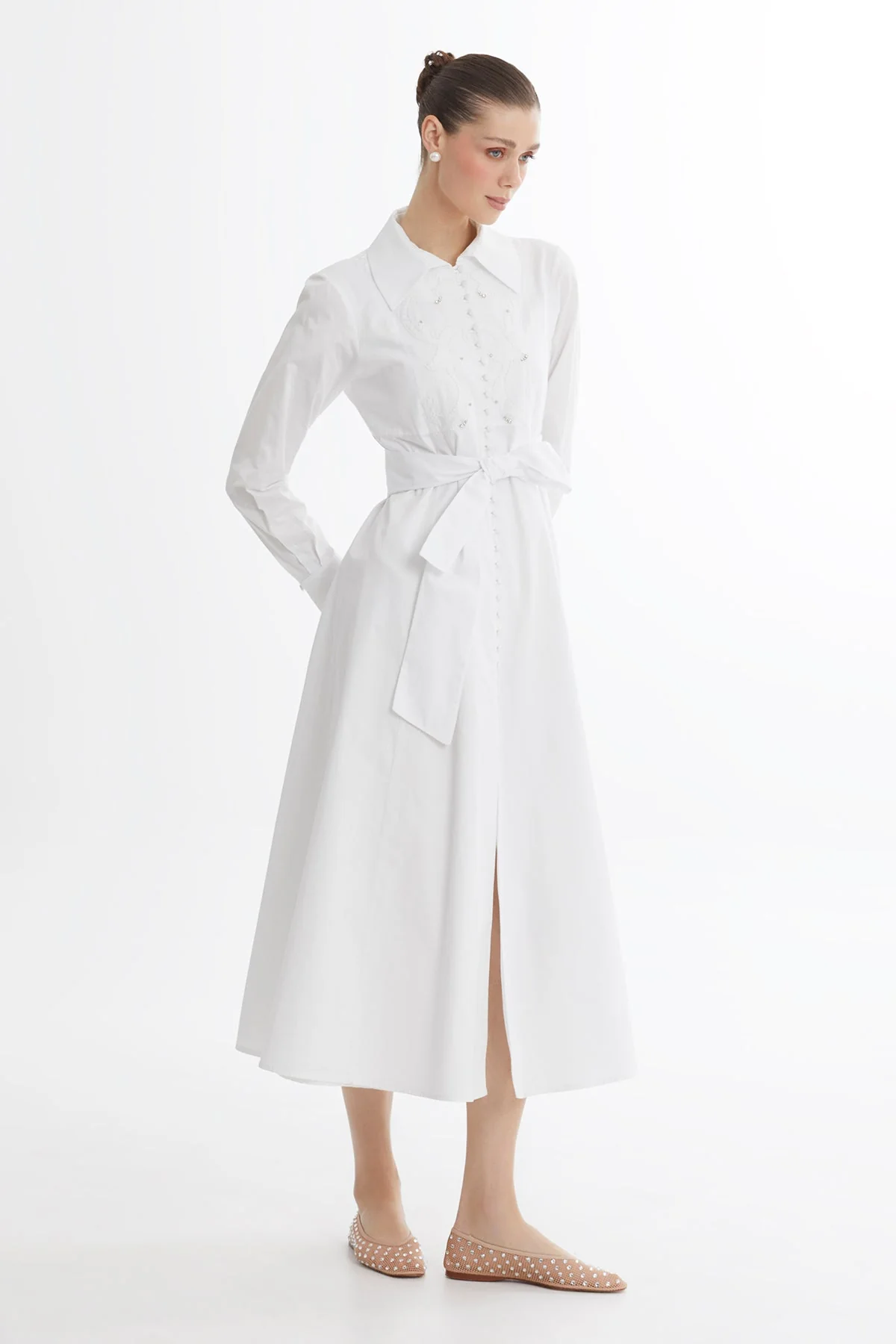 White Embroidered Detail Midi Dress - Image 4