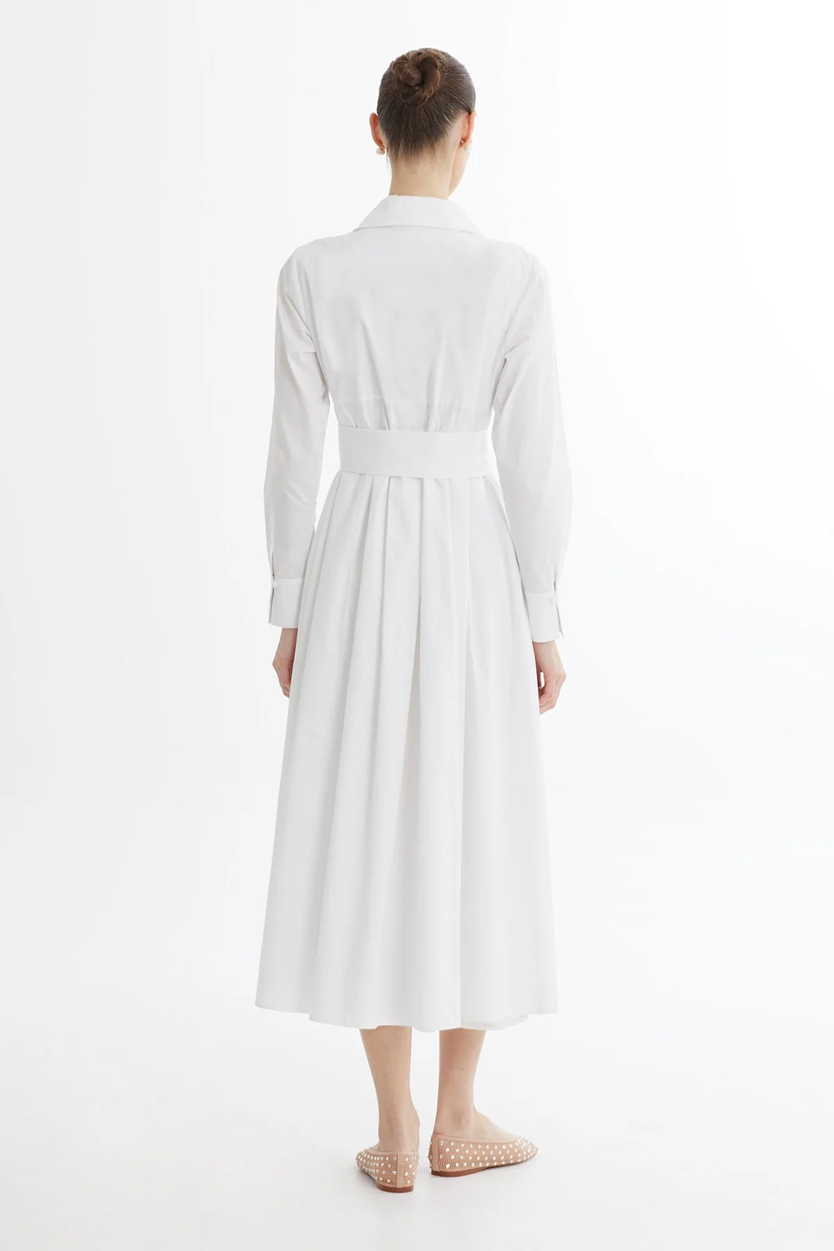 White Embroidered Detail Midi Dress - Image 5