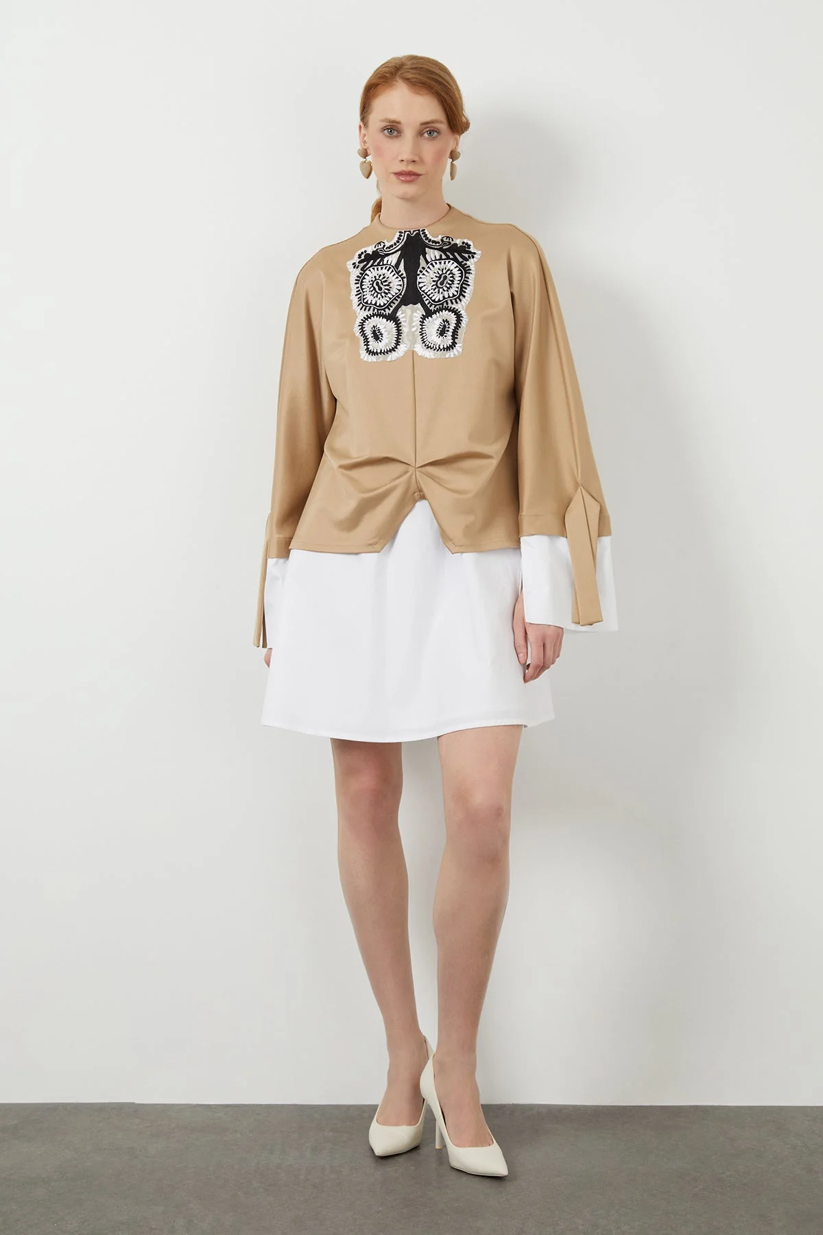 White Embroidered-Detail Mini Dress - Image 3