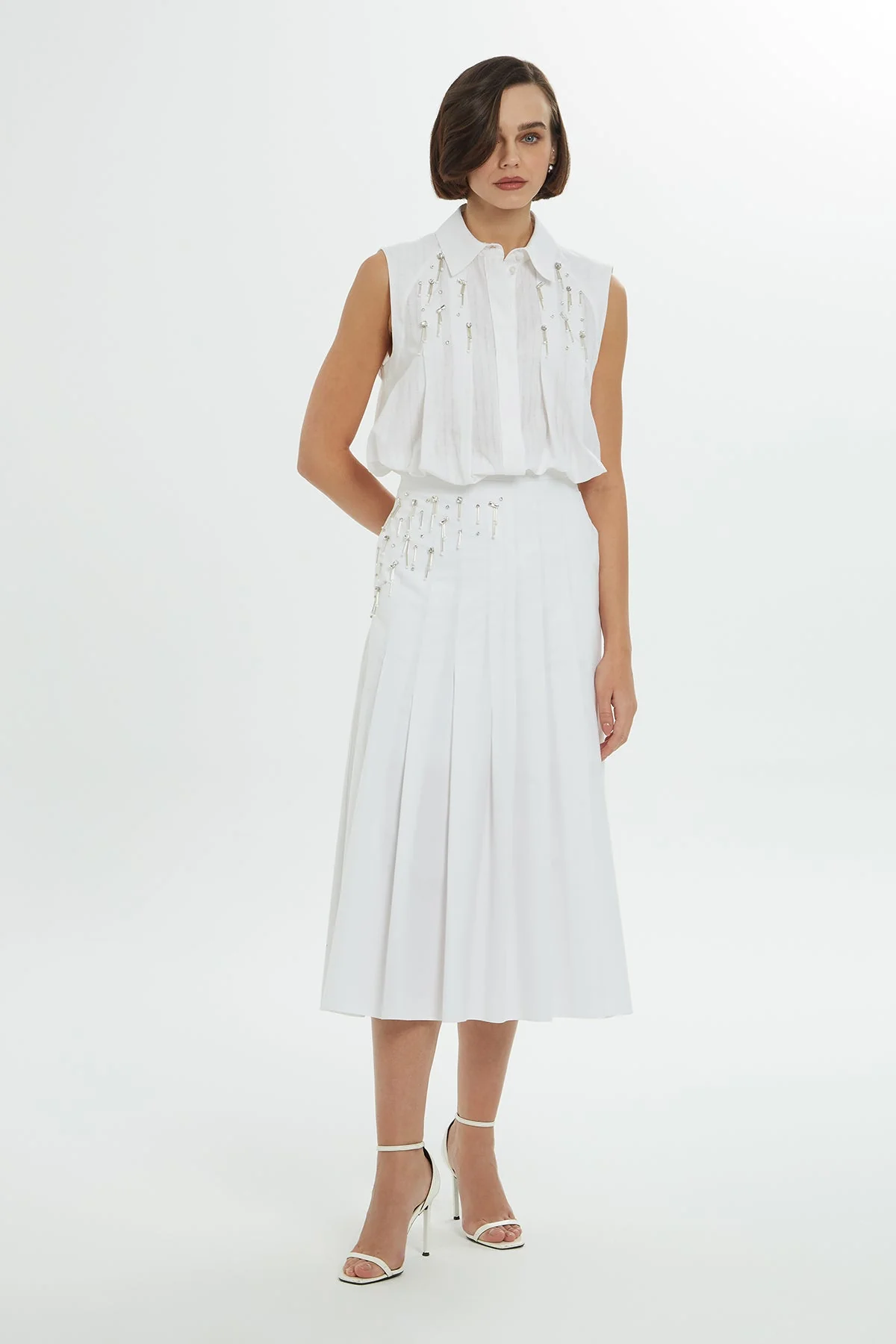 White Embroidered Midi Skirt