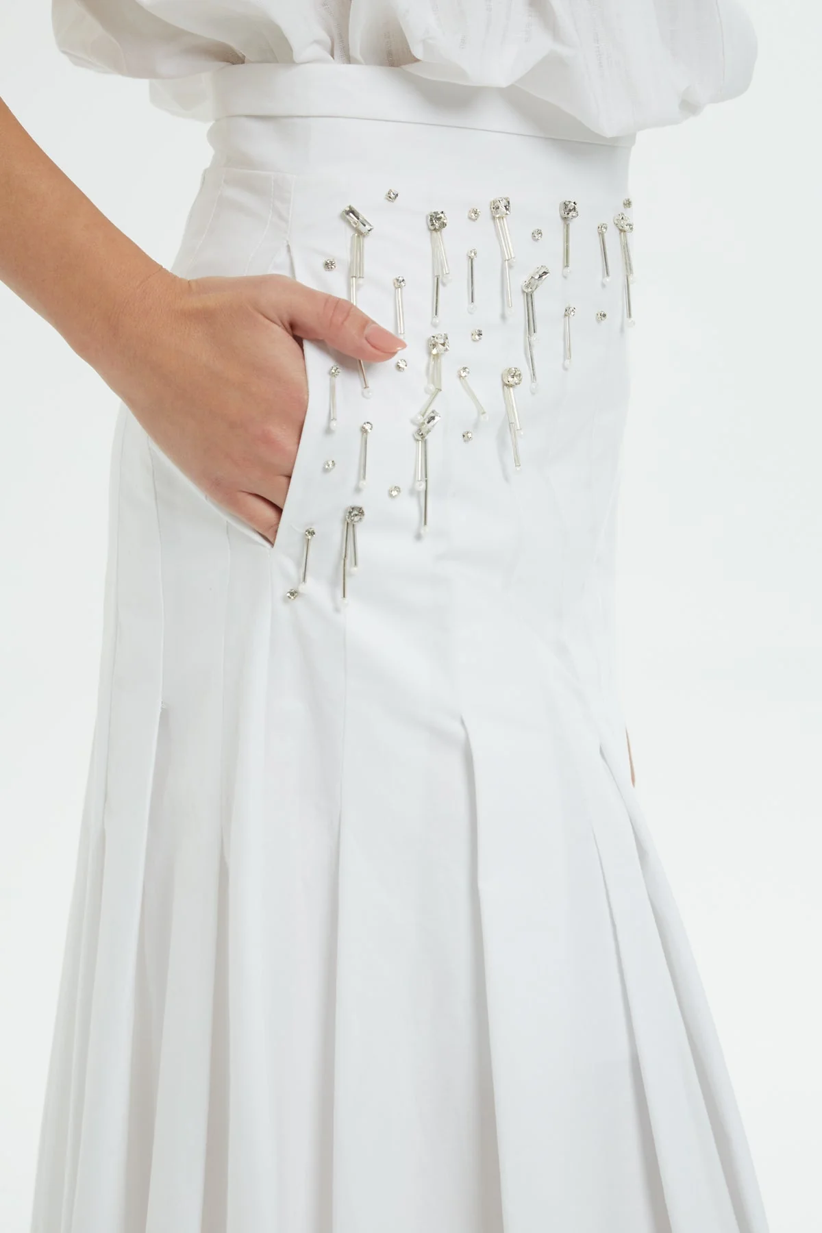 White Embroidered Midi Skirt - Image 2